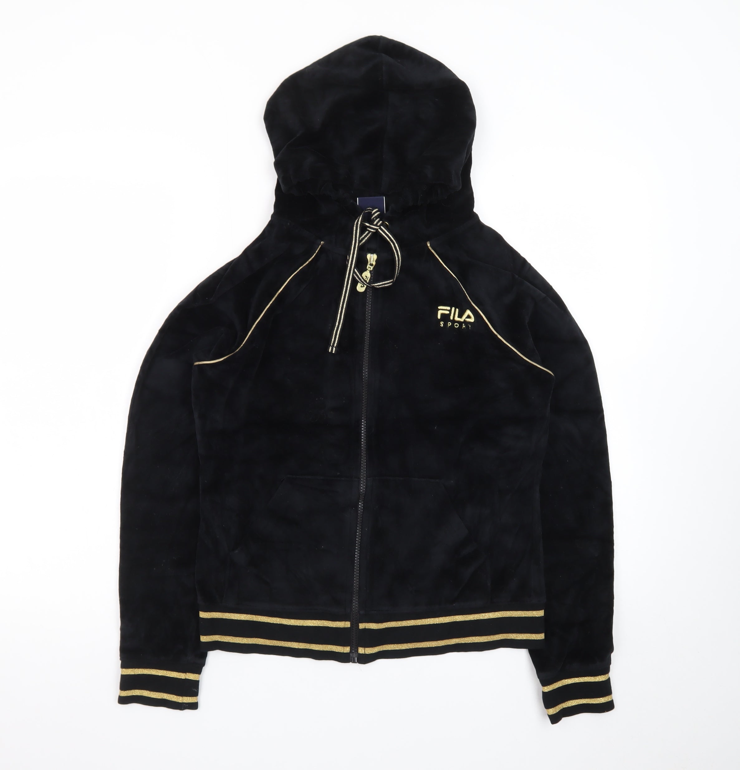 FILA Womens Full Zip Hoodie Size M Black Long Sleeve Casual Embroidered - reverse view