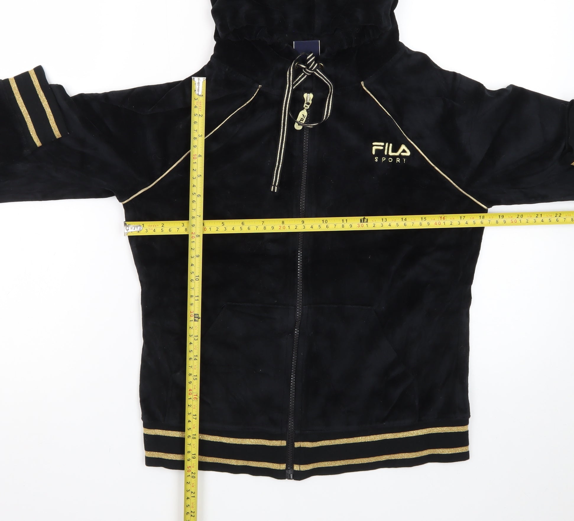 FILA Womens Full Zip Hoodie Size M Black Long Sleeve Casual Embroidered - label detail