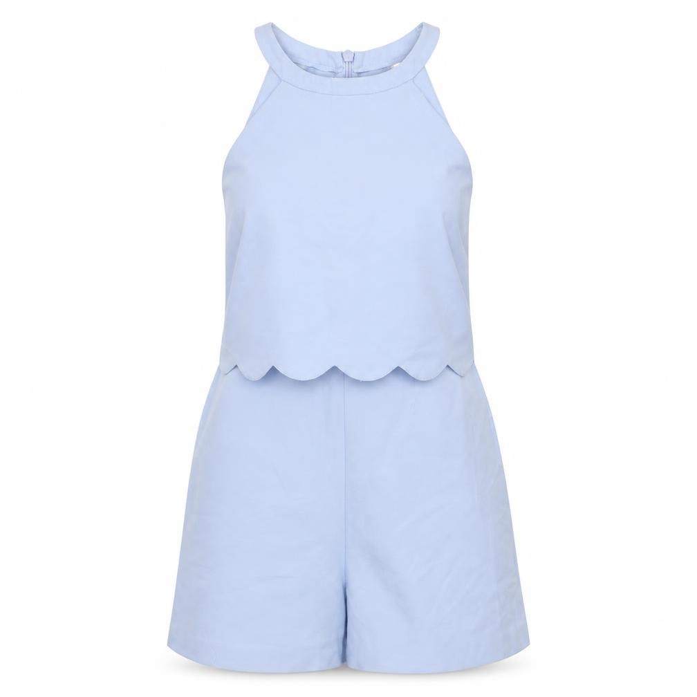 Miss Selfridge Womens Playsuit One-Piece Size 8 Blue Sleeveless Casual Scalloped - front view