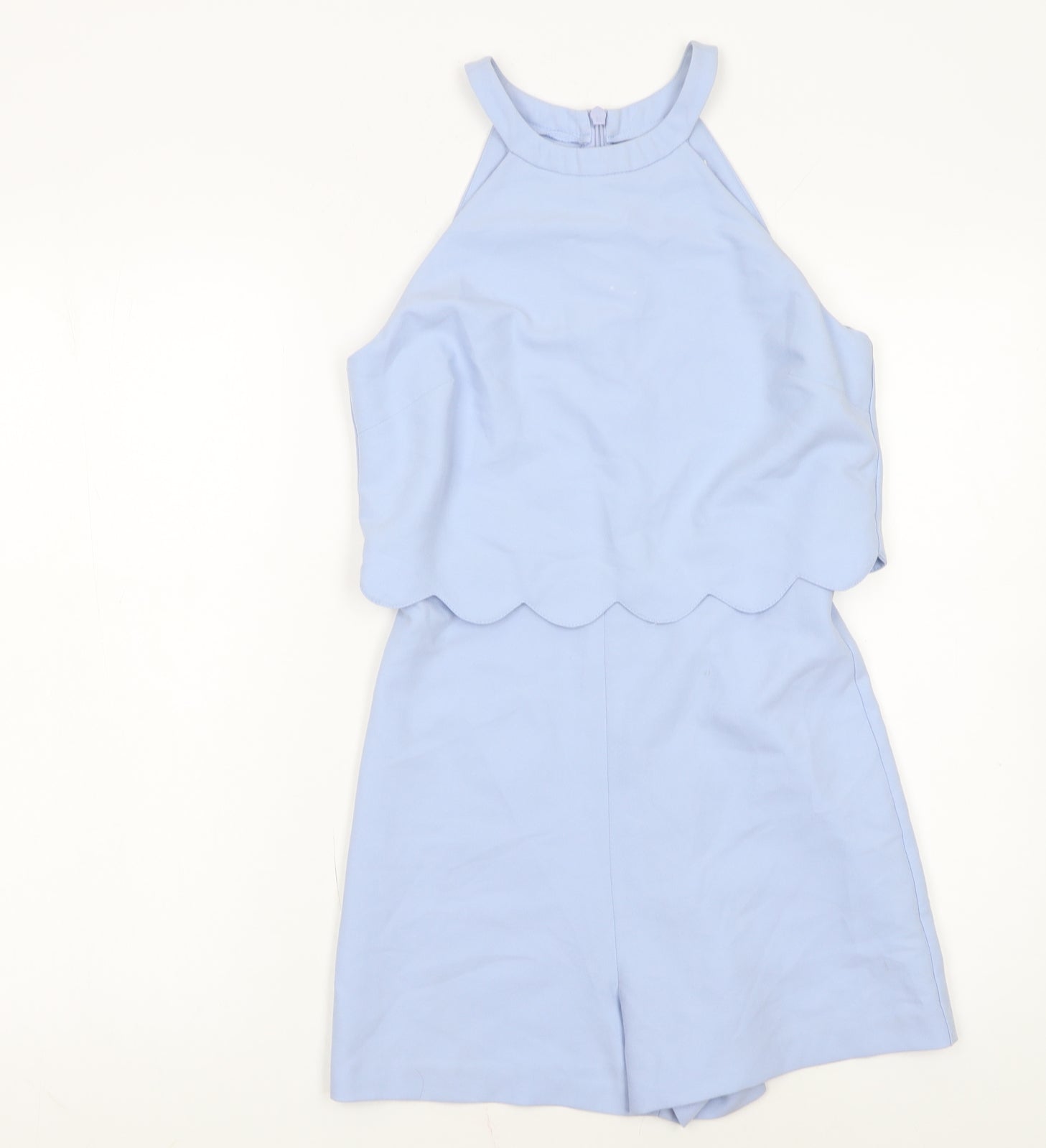 Miss Selfridge Womens Playsuit One-Piece Size 8 Blue Sleeveless Casual Scalloped - reverse view