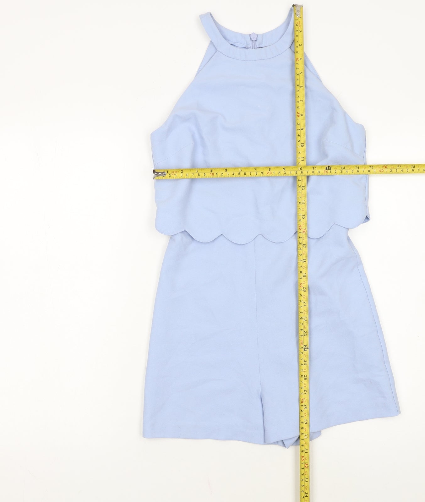 Miss Selfridge Womens Playsuit One-Piece Size 8 Blue Sleeveless Casual Scalloped - label detail