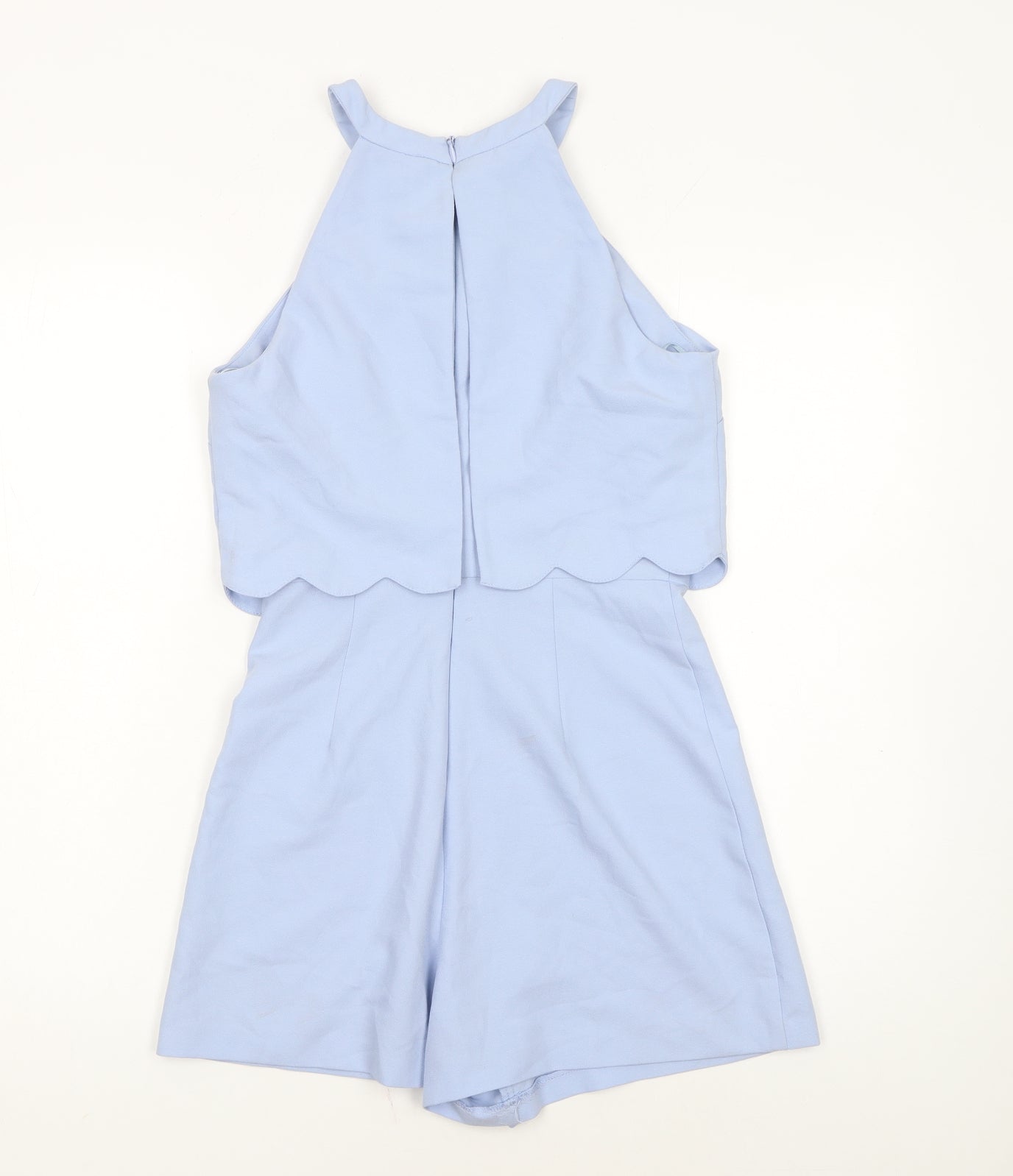 Miss Selfridge Womens Playsuit One-Piece Size 8 Blue Sleeveless Casual Scalloped - close detail