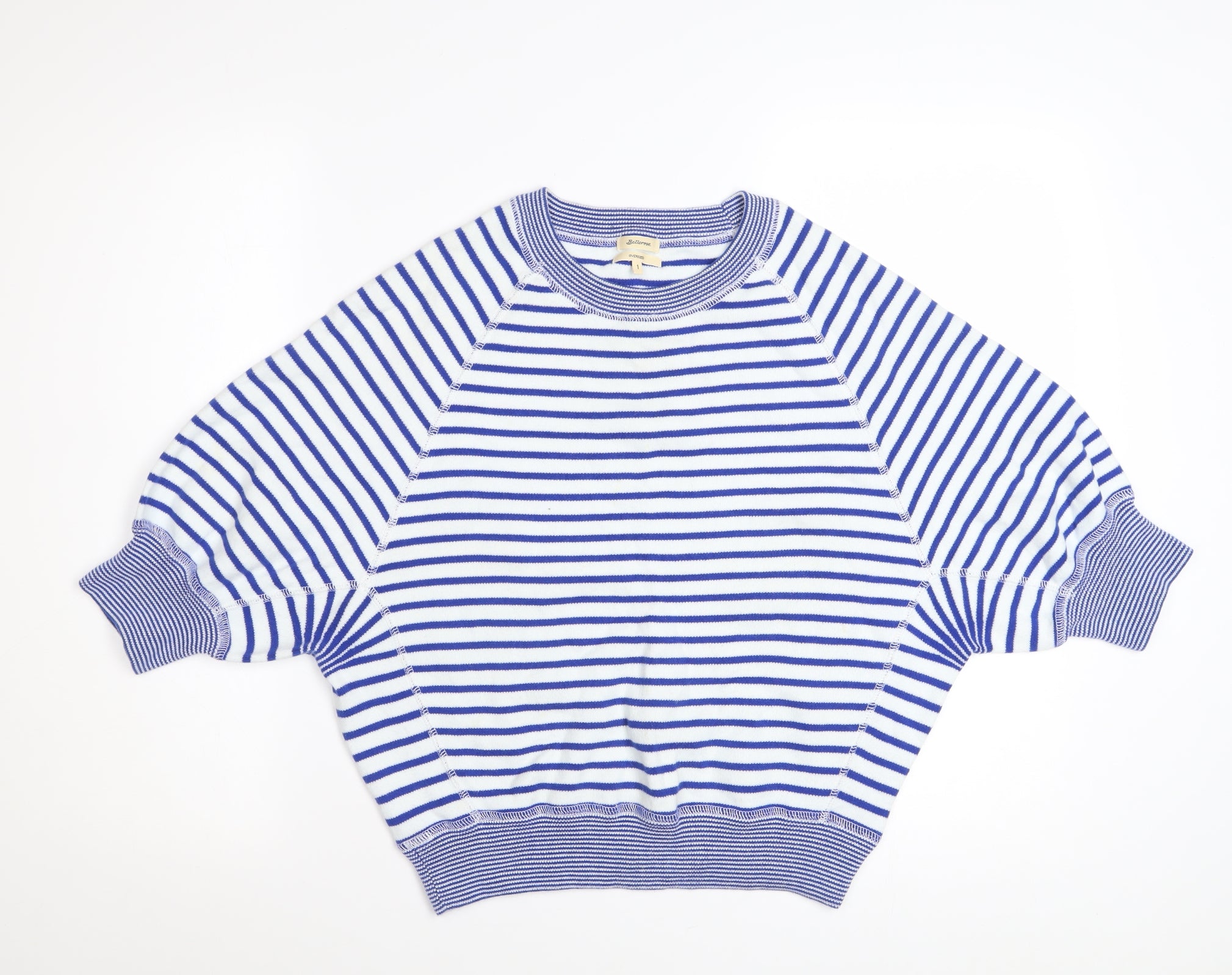 Bellerose Womens Pullover Jumper Size S Blue Crew Neck Striped Short Sleeve - reverse view