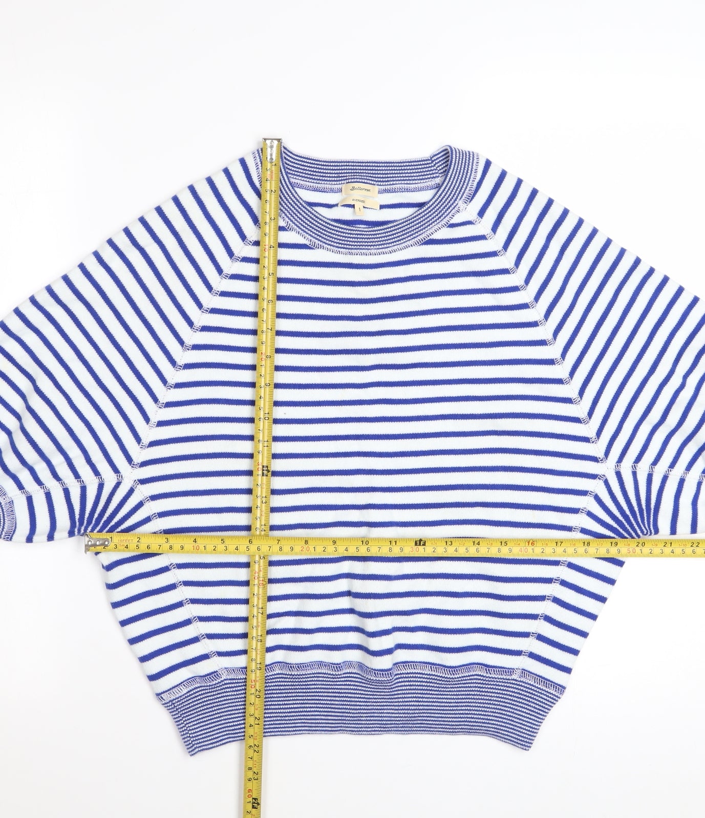 Bellerose Womens Pullover Jumper Size S Blue Crew Neck Striped Short Sleeve - label detail