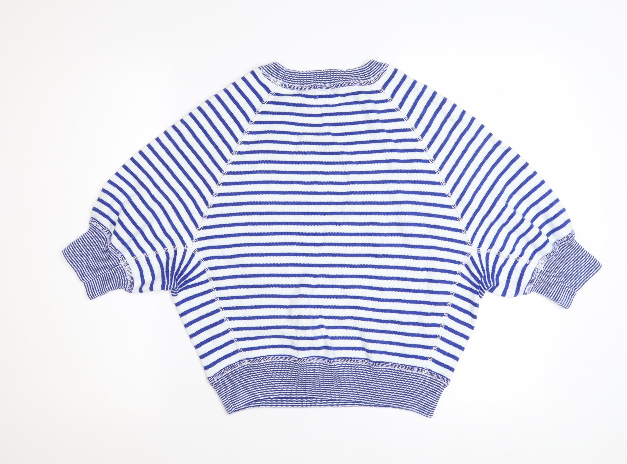 Bellerose Womens Pullover Jumper Size S Blue Crew Neck Striped Short Sleeve - close detail