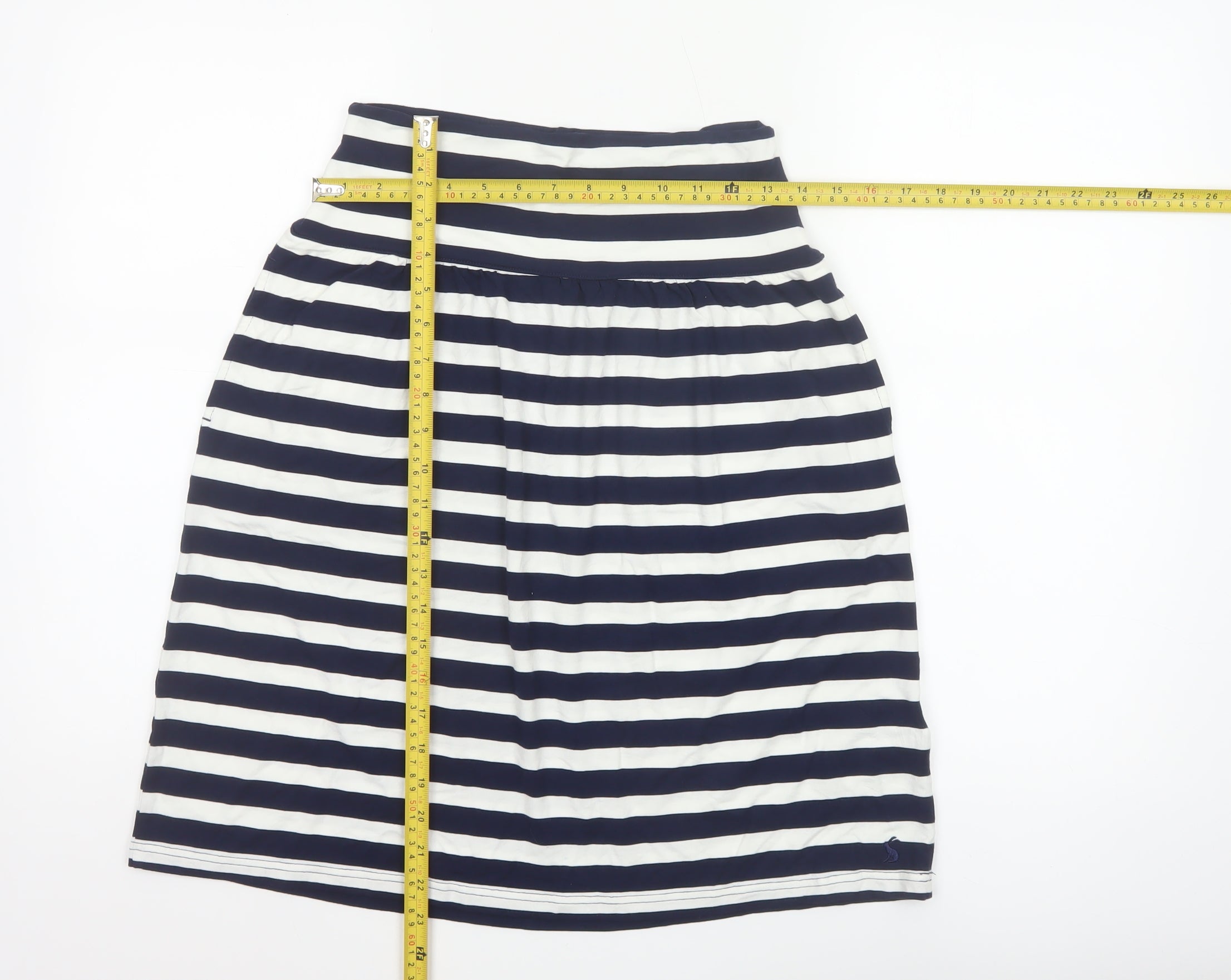Joules Womens A-Line Skirt Size 8 Blue Striped Casual Elastic Waist - label detail