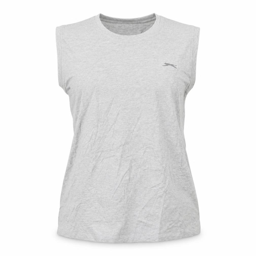 Slazenger Womens Basic Tank Size L Grey Solid Crew Neck Sleeveless Casual - front view