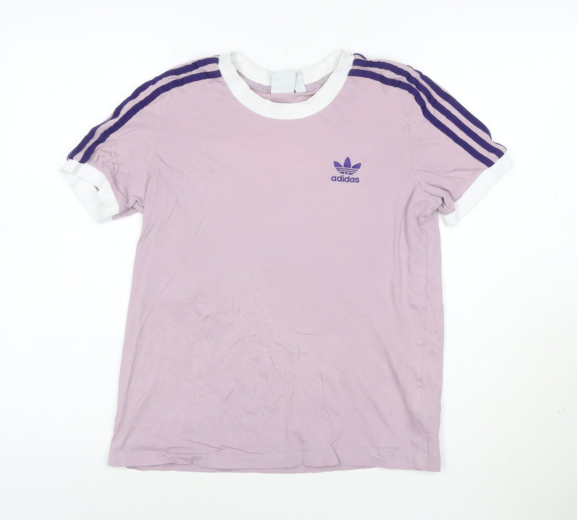 adidas Womens Ringer T-Shirt Size 10 Pink Solid Crew Neck Short Sleeve Casual - reverse view