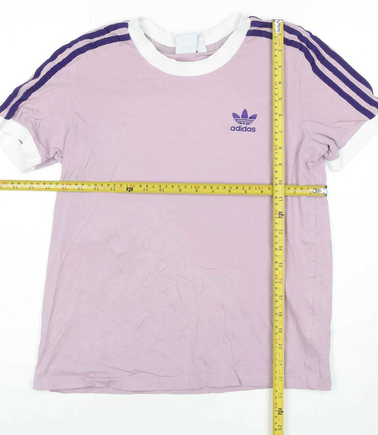 adidas Womens Ringer T-Shirt Size 10 Pink Solid Crew Neck Short Sleeve Casual - close detail