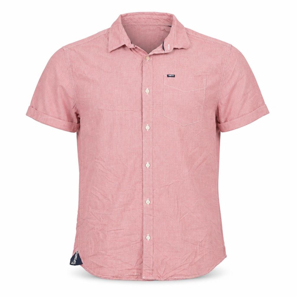 Mens Superdry Size M Button-Up Red Solid Collared Short Sleeve Casual Button - front view