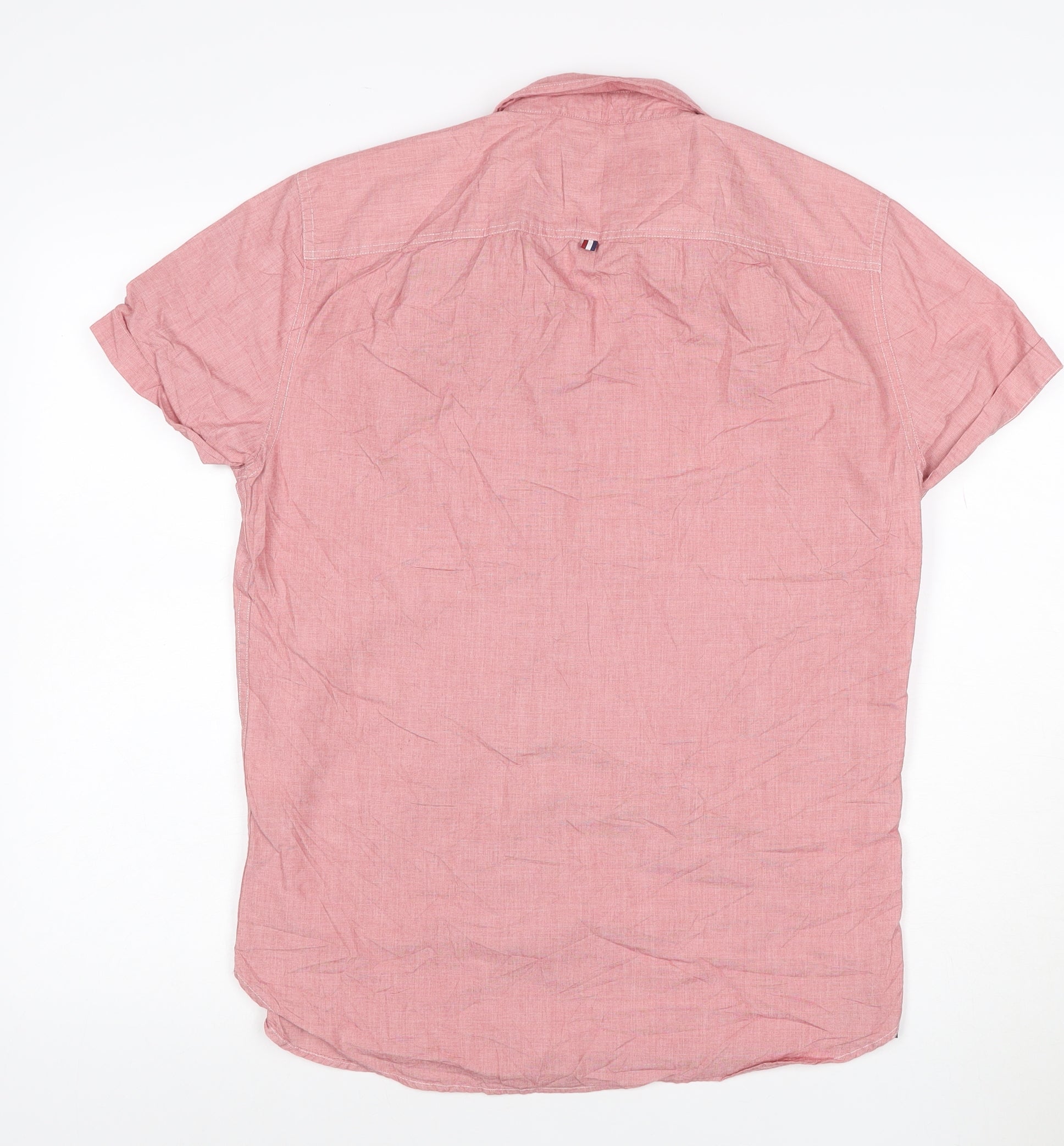 Mens Superdry Size M Button-Up Red Solid Collared Short Sleeve Casual Button - label detail