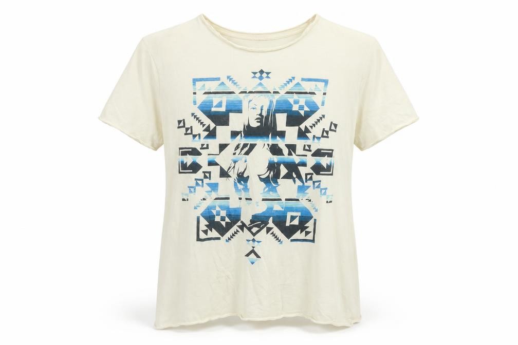 Womens New Look Size M Basic T-Shirt Ivory Geometric Crew Neck Short Sleeve - front view