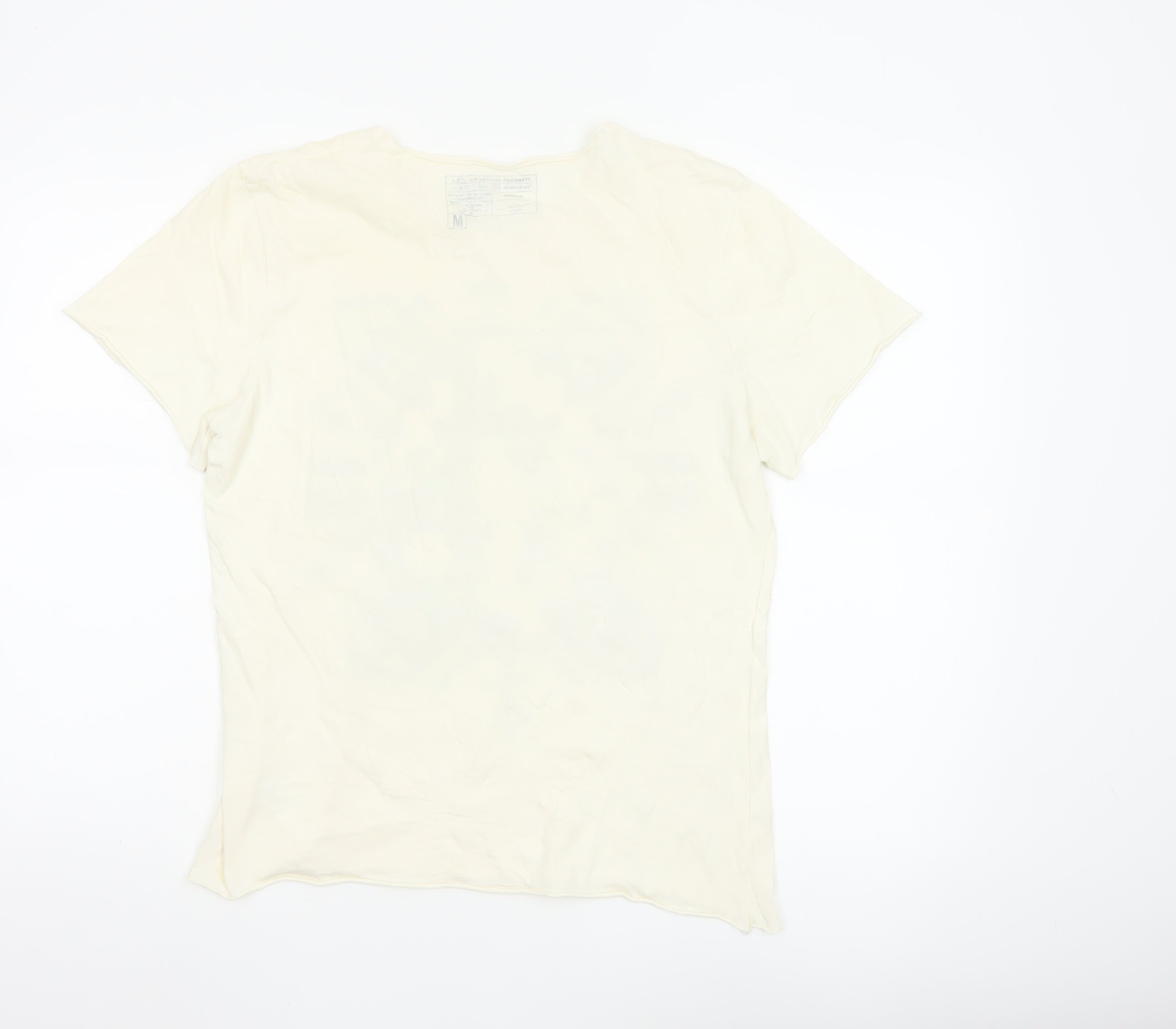 Womens New Look Size M Basic T-Shirt Ivory Geometric Crew Neck Short Sleeve - close detail