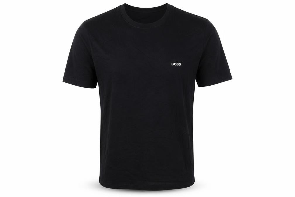 HUGO BOSS Mens T-Shirt Size L Black Solid Crew Neck Short Sleeve Breathable Logo - front view