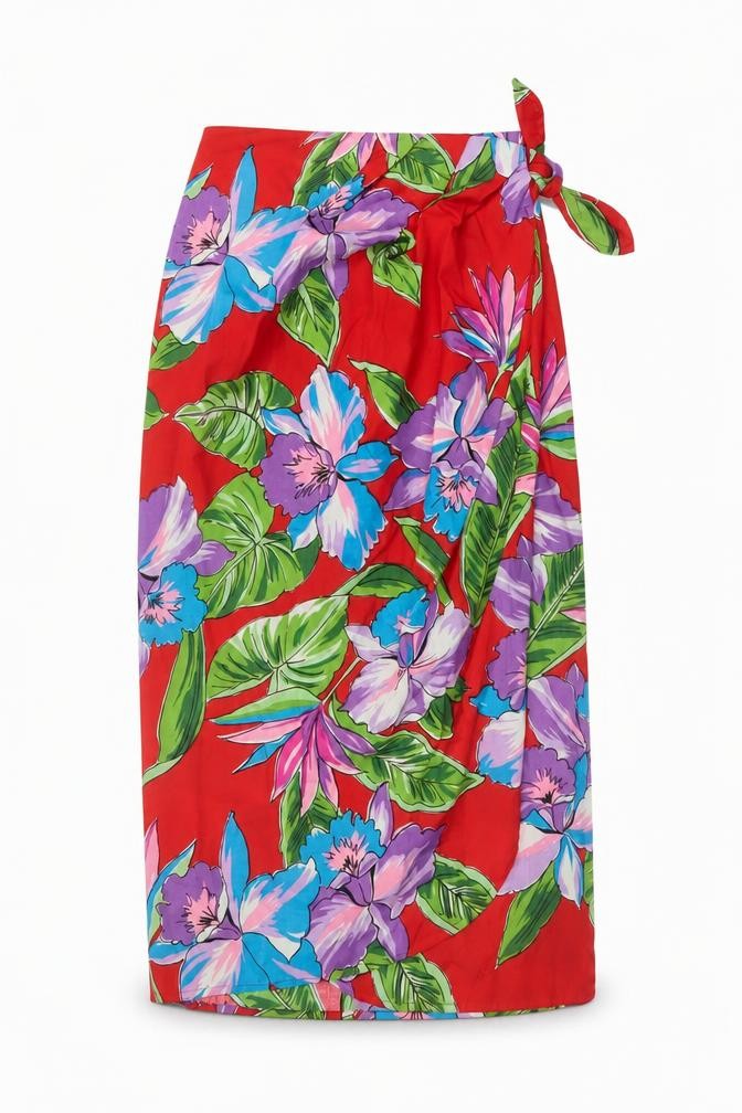 Kama'aina Womens Wrap Skirt Size M Red Floral Casual Lightweight - front view