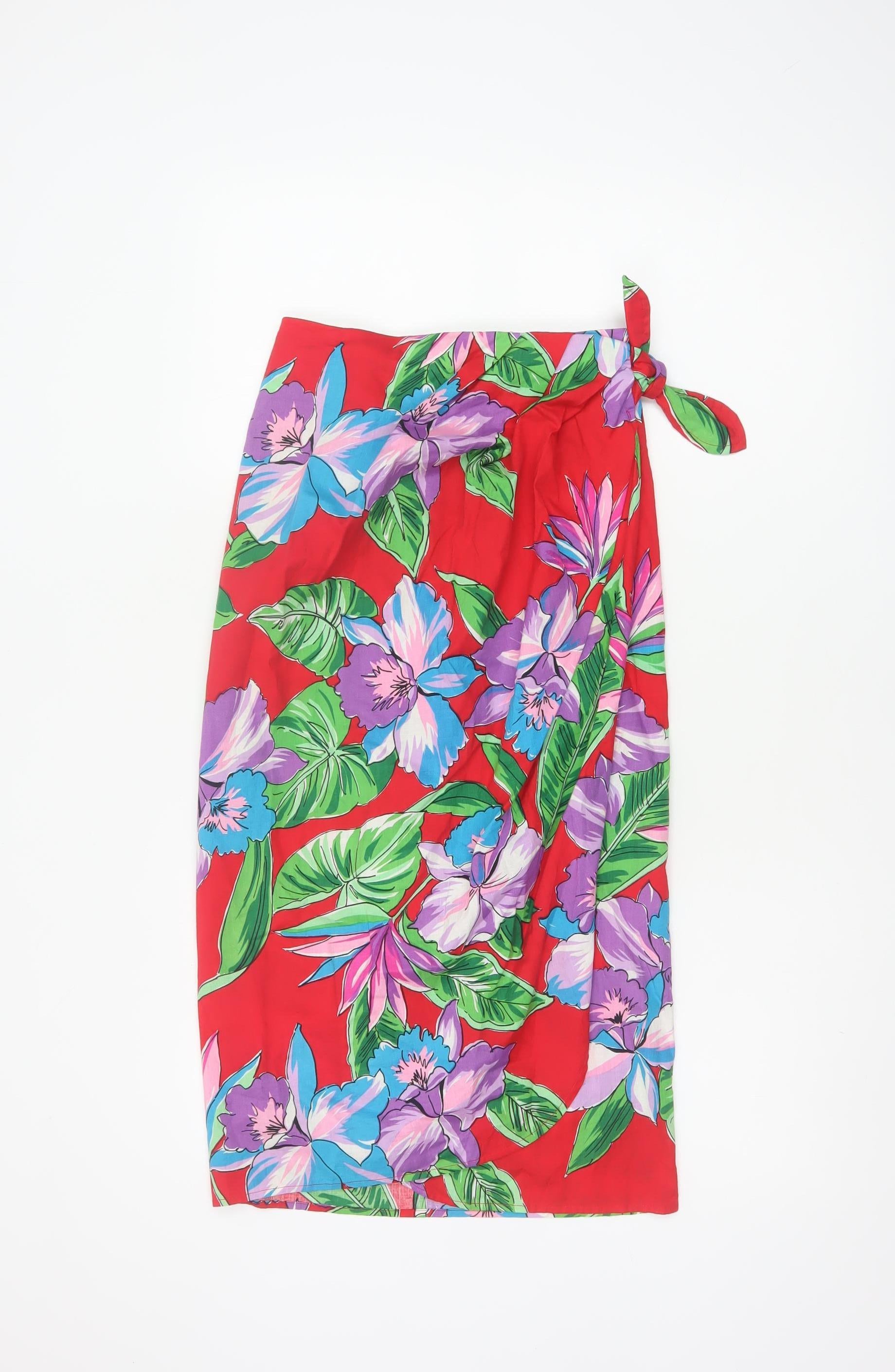 Kama'aina Womens Wrap Skirt Size M Red Floral Casual Lightweight - reverse view
