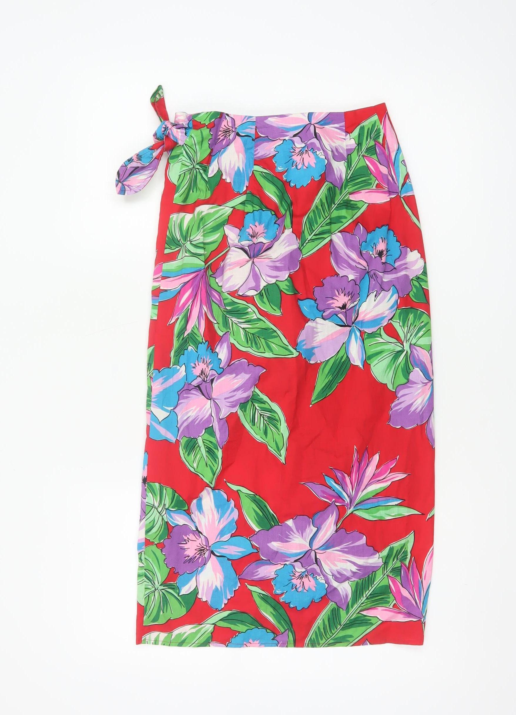 Kama'aina Womens Wrap Skirt Size M Red Floral Casual Lightweight - close detail