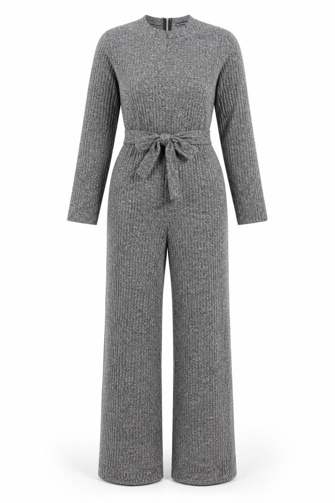 PRETTYLITTLETHING Womens Jumpsuit One-Piece Size 8 Grey Long Sleeve Casual - front view