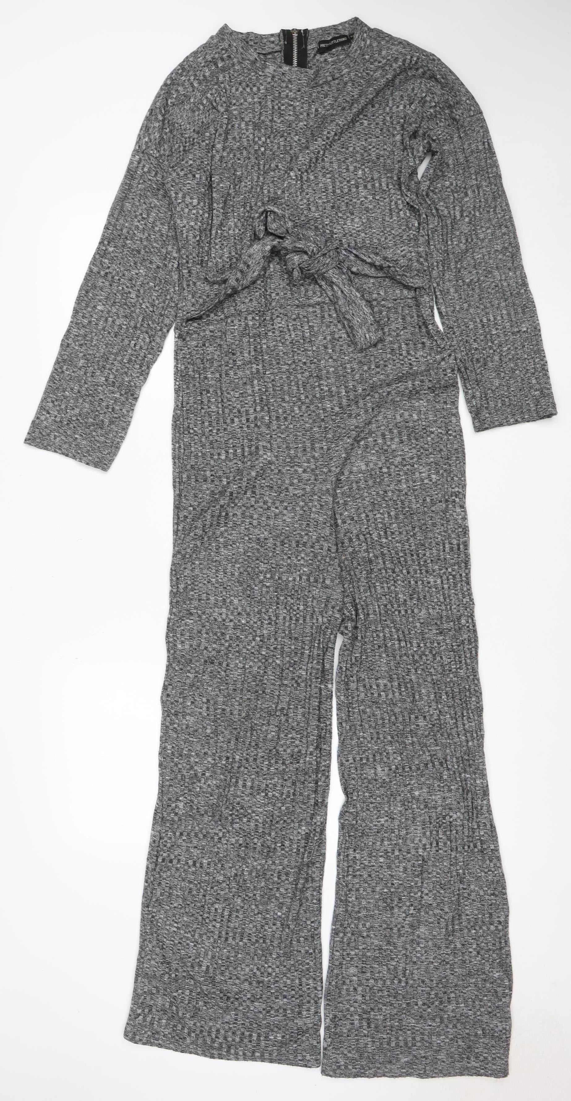 PRETTYLITTLETHING Womens Jumpsuit One-Piece Size 8 Grey Long Sleeve Casual - reverse view