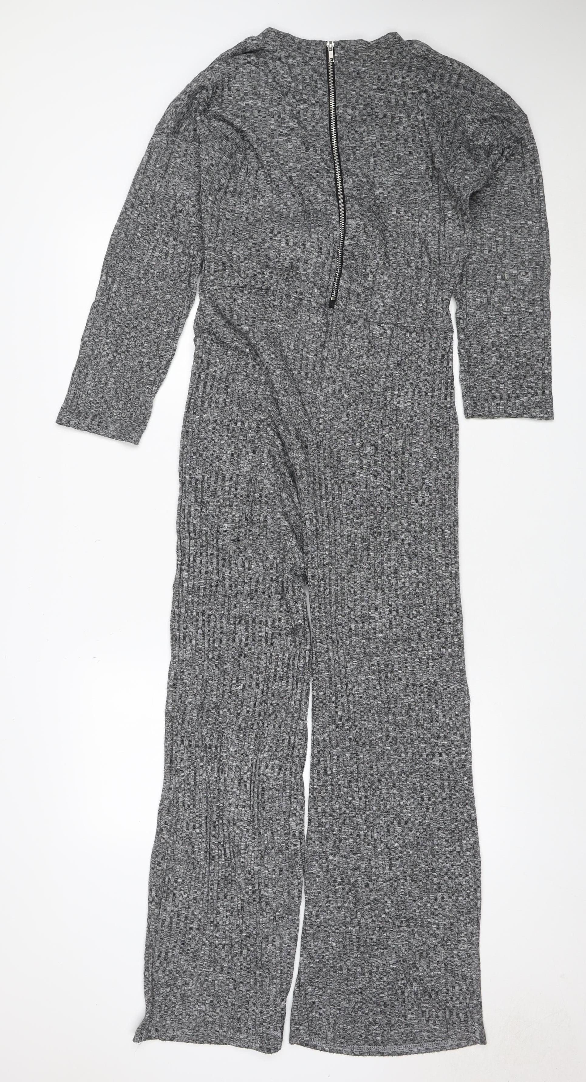 PRETTYLITTLETHING Womens Jumpsuit One-Piece Size 8 Grey Long Sleeve Casual - label detail