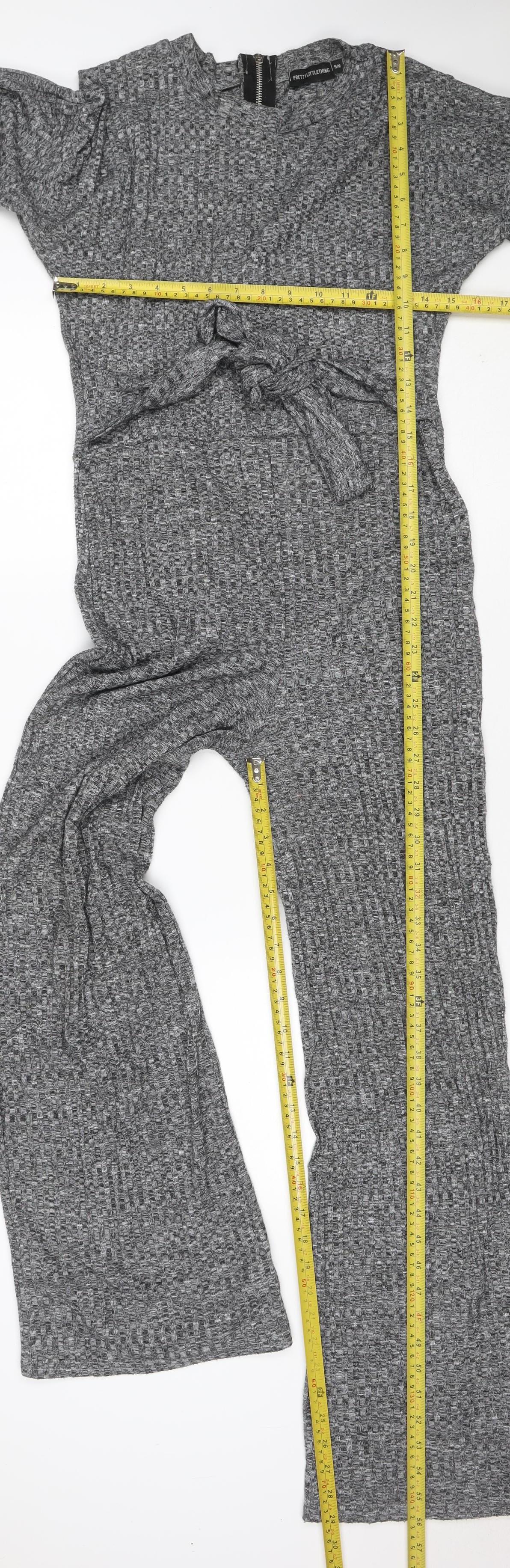 PRETTYLITTLETHING Womens Jumpsuit One-Piece Size 8 Grey Long Sleeve Casual - close detail