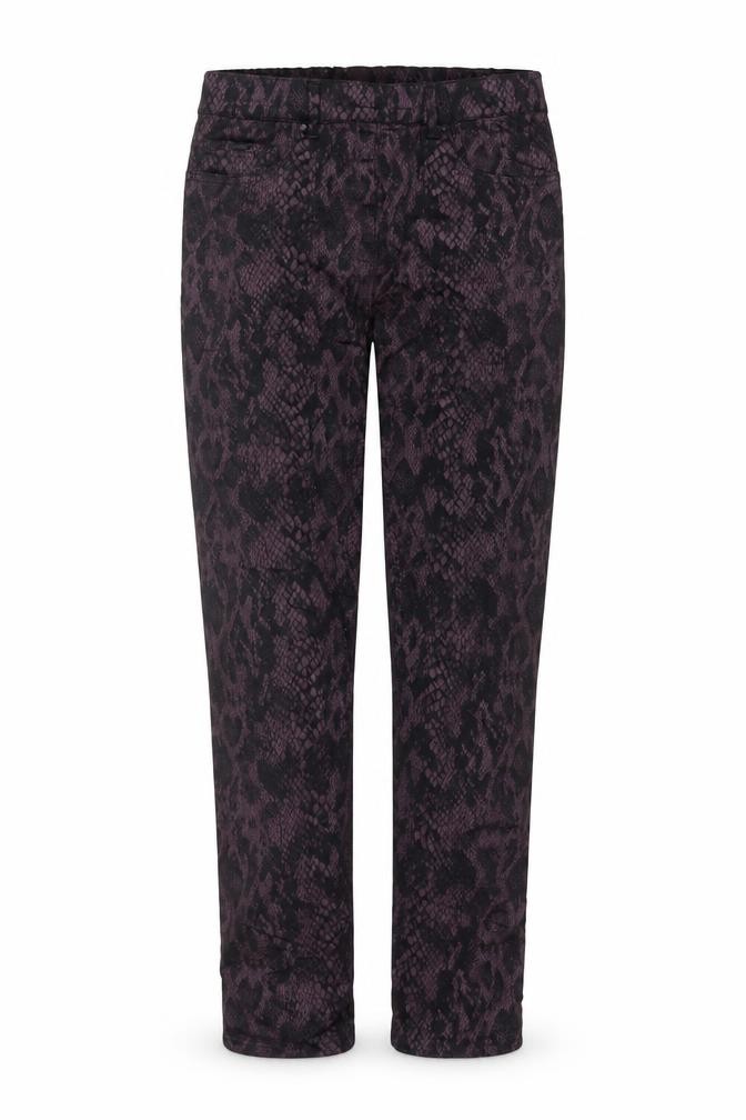 LauRie Womens Trousers Size 8 Purple Animal Print Casual Elastic Waist Button - front view