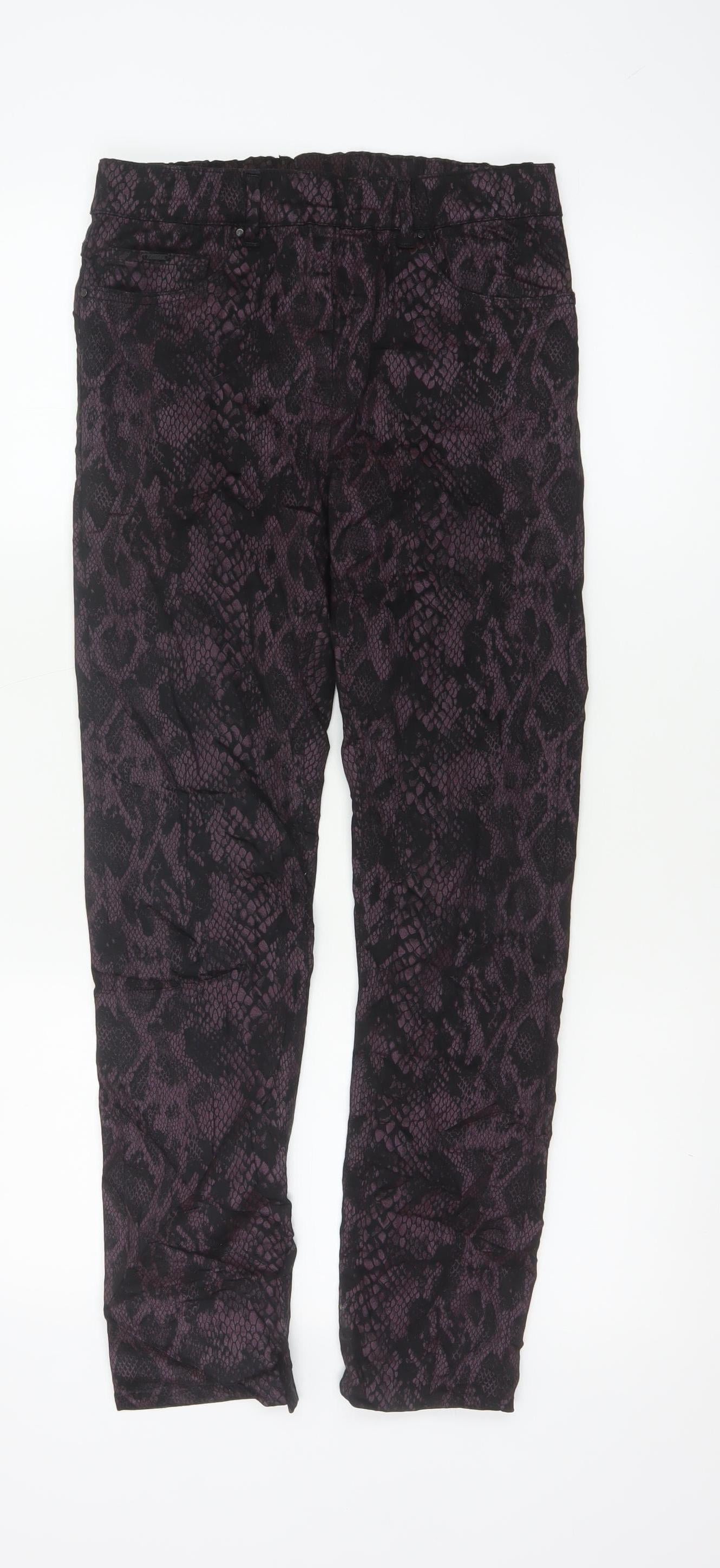 LauRie Womens Trousers Size 8 Purple Animal Print Casual Elastic Waist Button - reverse view