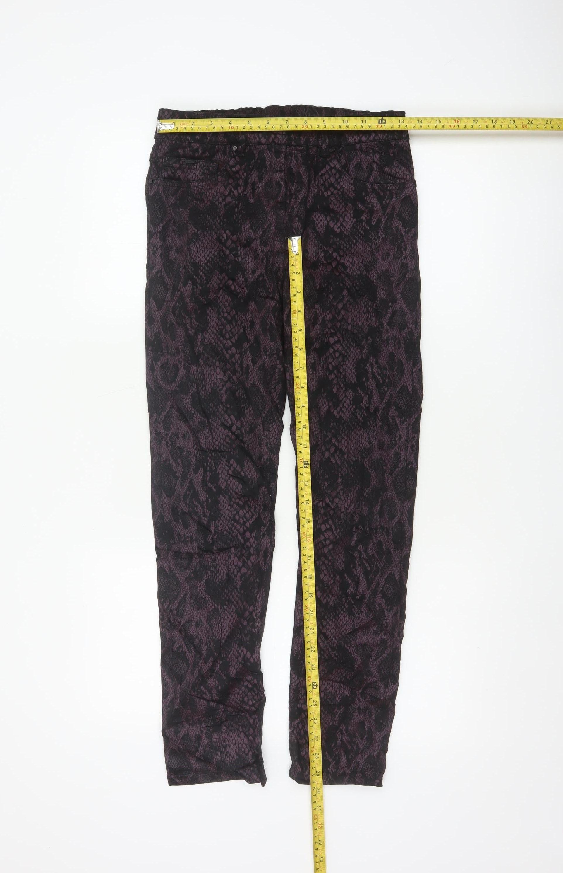 LauRie Womens Trousers Size 8 Purple Animal Print Casual Elastic Waist Button - label detail