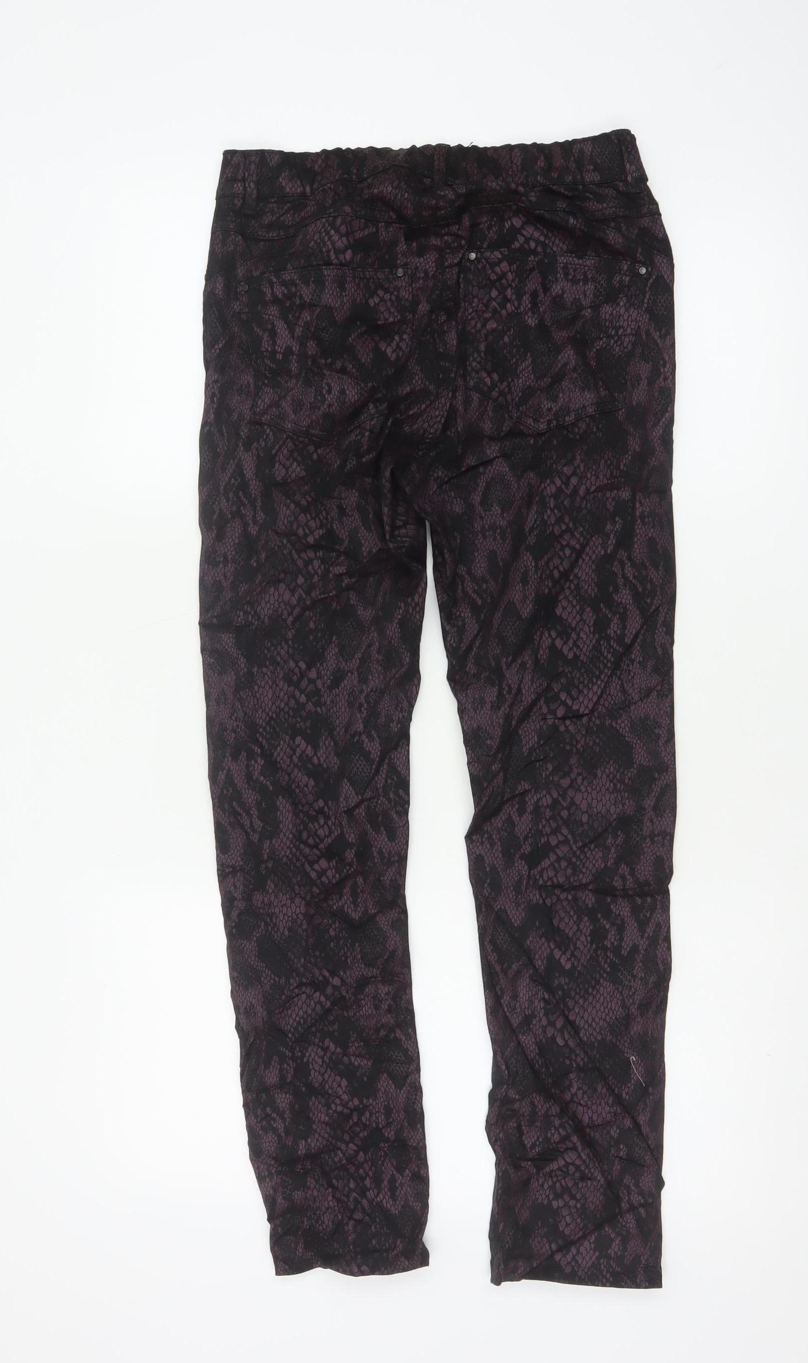 LauRie Womens Trousers Size 8 Purple Animal Print Casual Elastic Waist Button - close detail