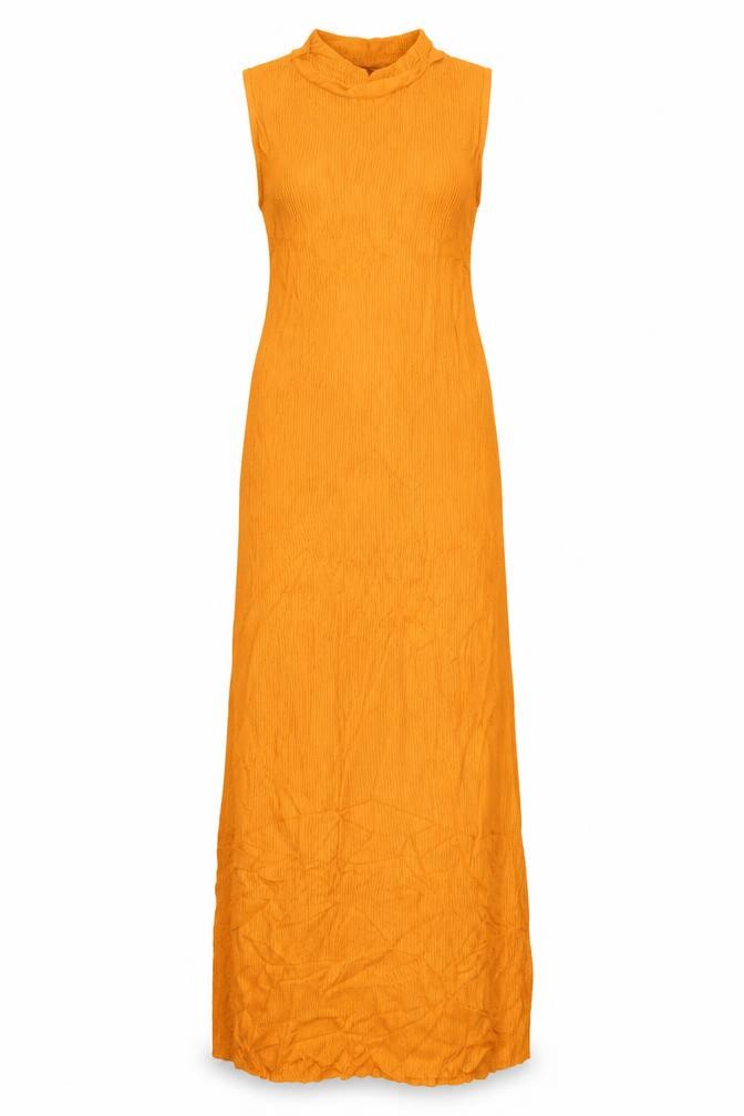 PRETTYLITTLETHING Womens Maxi Dress Size S Orange Long Round Neck Sleeveless - front view