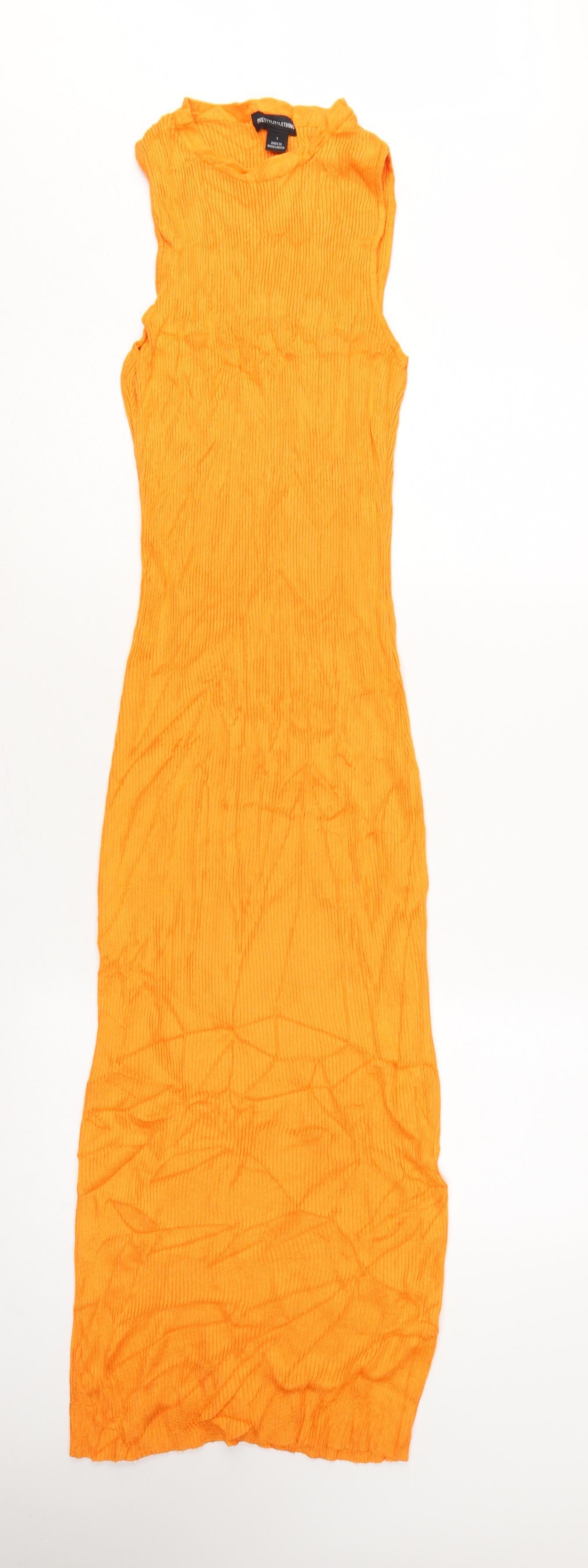 PRETTYLITTLETHING Womens Maxi Dress Size S Orange Long Round Neck Sleeveless - reverse view