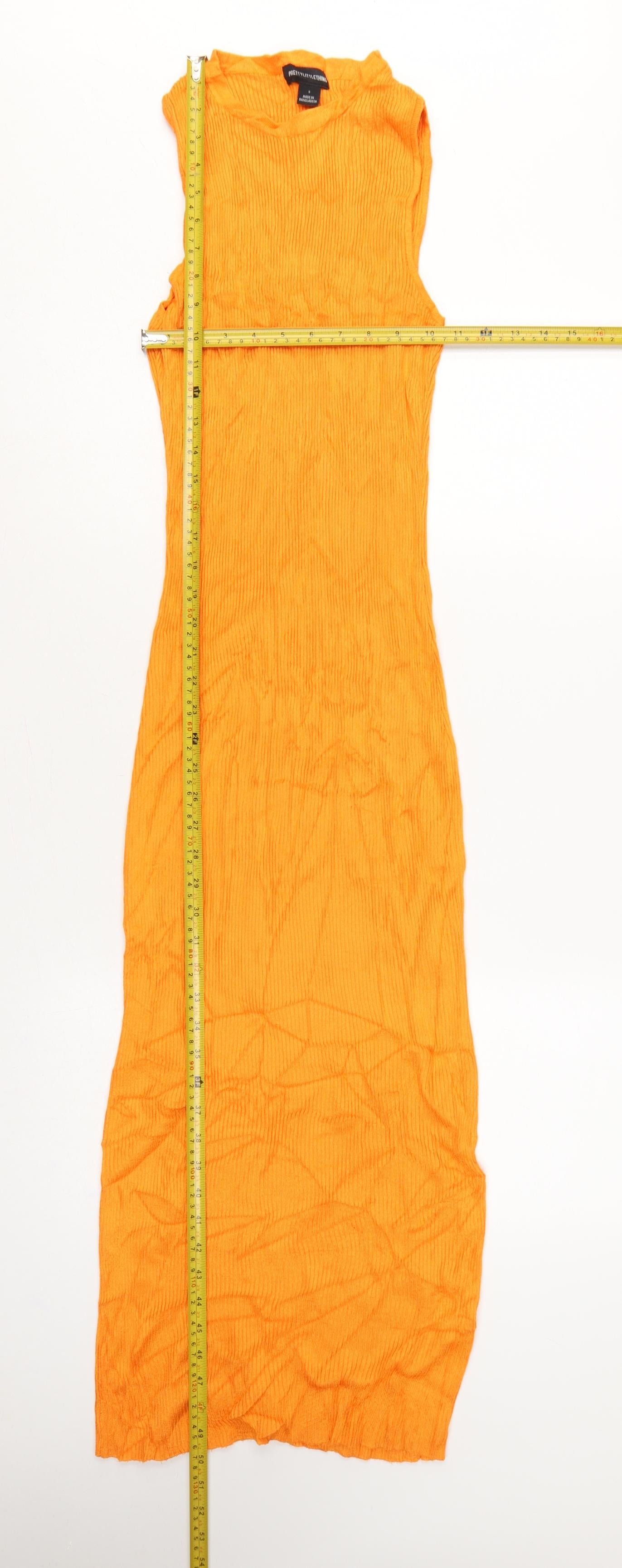 PRETTYLITTLETHING Womens Maxi Dress Size S Orange Long Round Neck Sleeveless - label detail