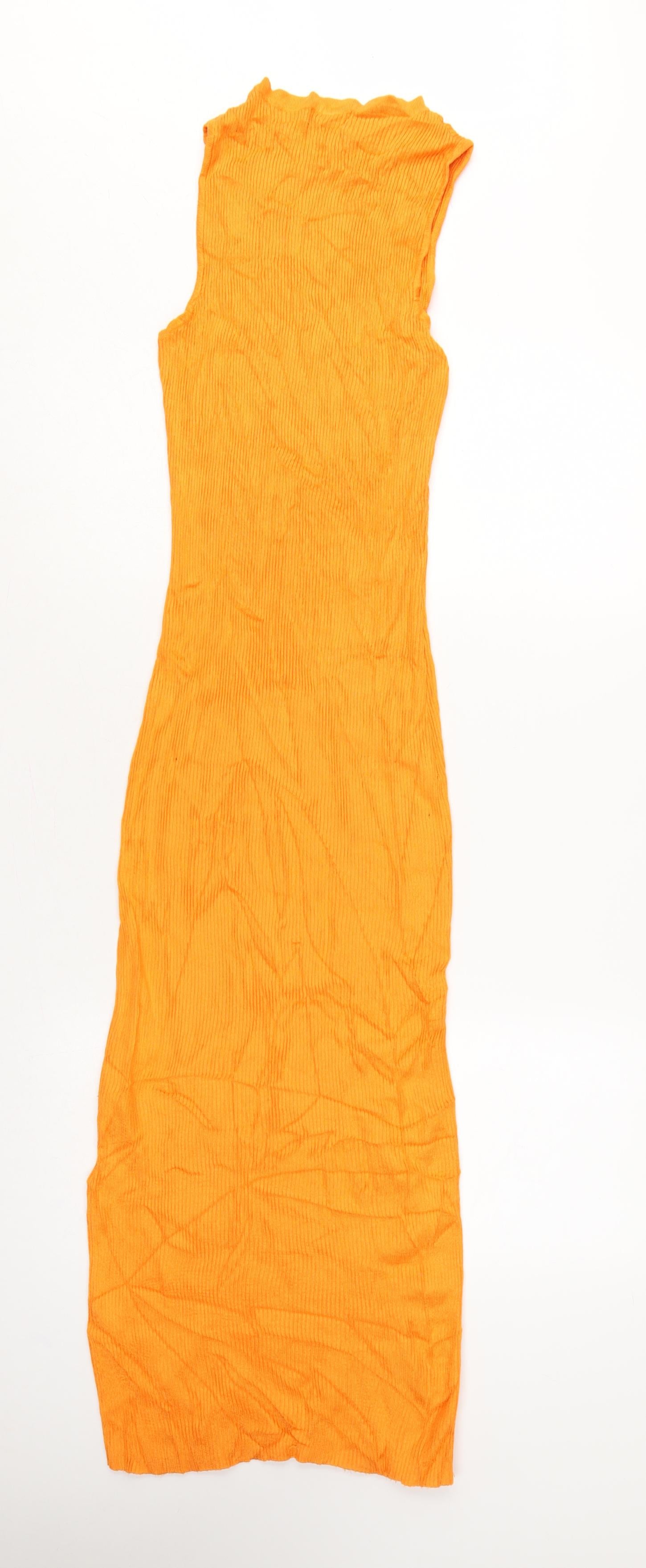 PRETTYLITTLETHING Womens Maxi Dress Size S Orange Long Round Neck Sleeveless - close detail