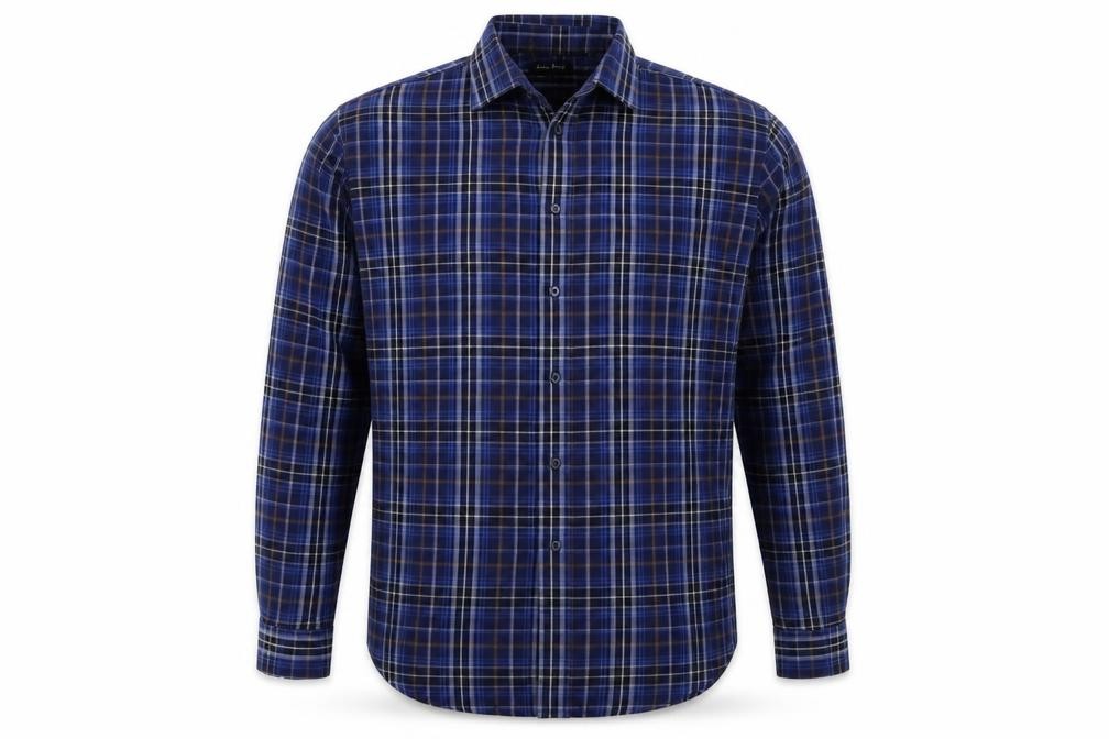 James Pringle Mens Button-Up Size L Blue Plaid Collared Long Sleeve Casual - front view
