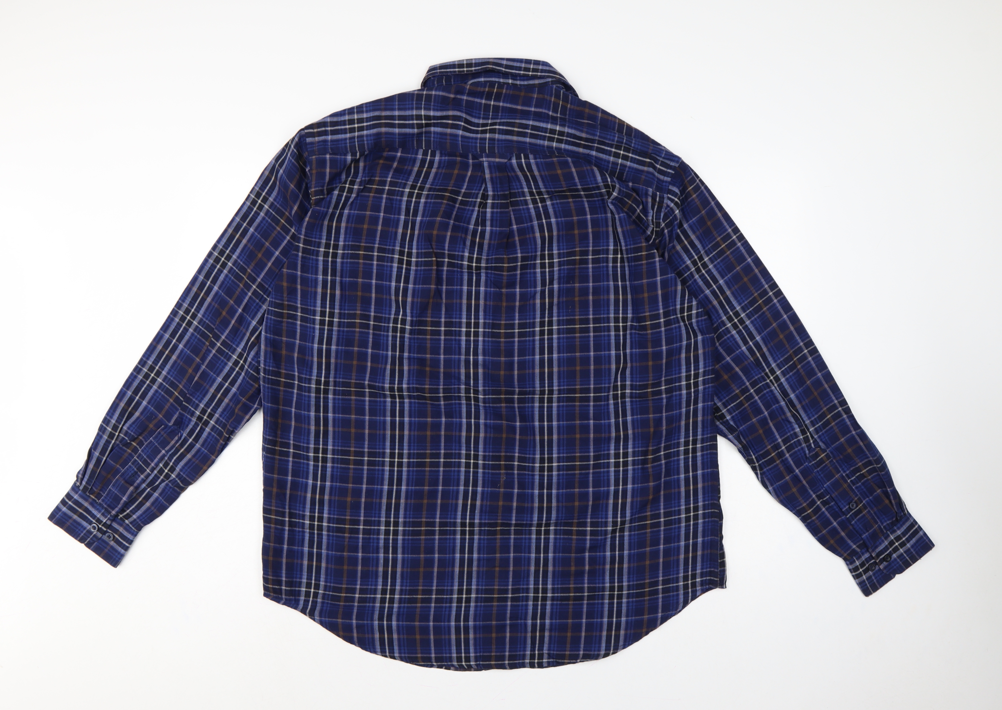 James Pringle Mens Button-Up Size L Blue Plaid Collared Long Sleeve Casual - close detail