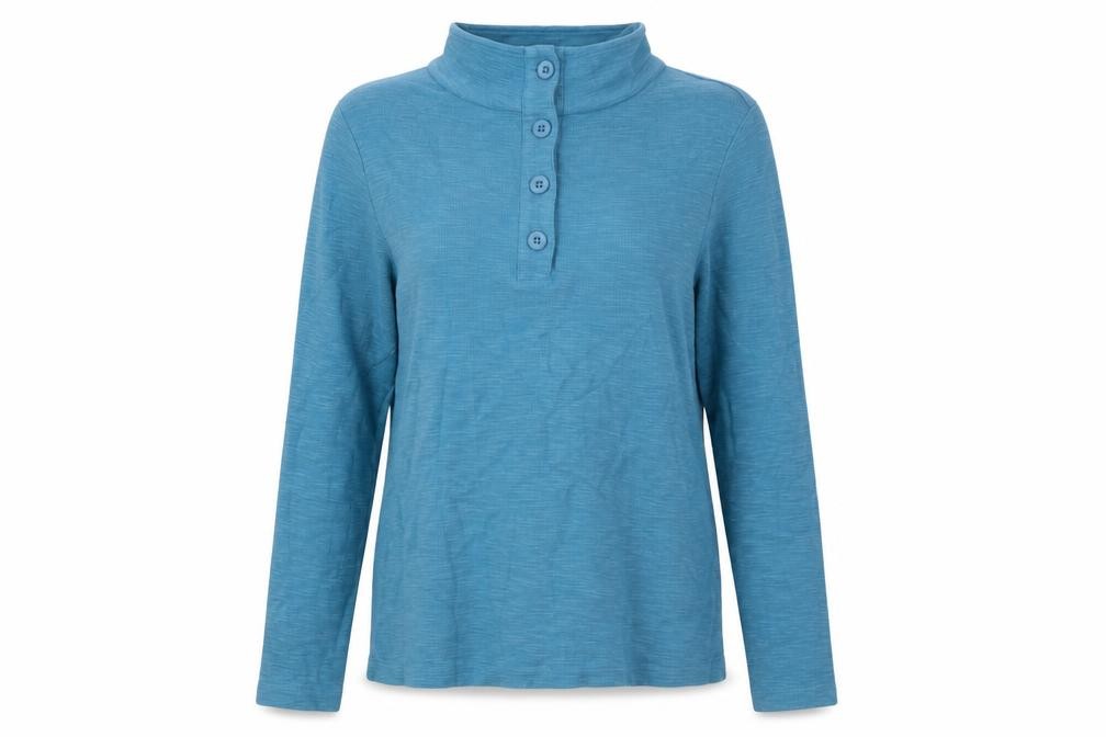 Womens Seasalt Cornwall Size 10 Henley Sweatshirt Blue Long Sleeve Casual Button - front view