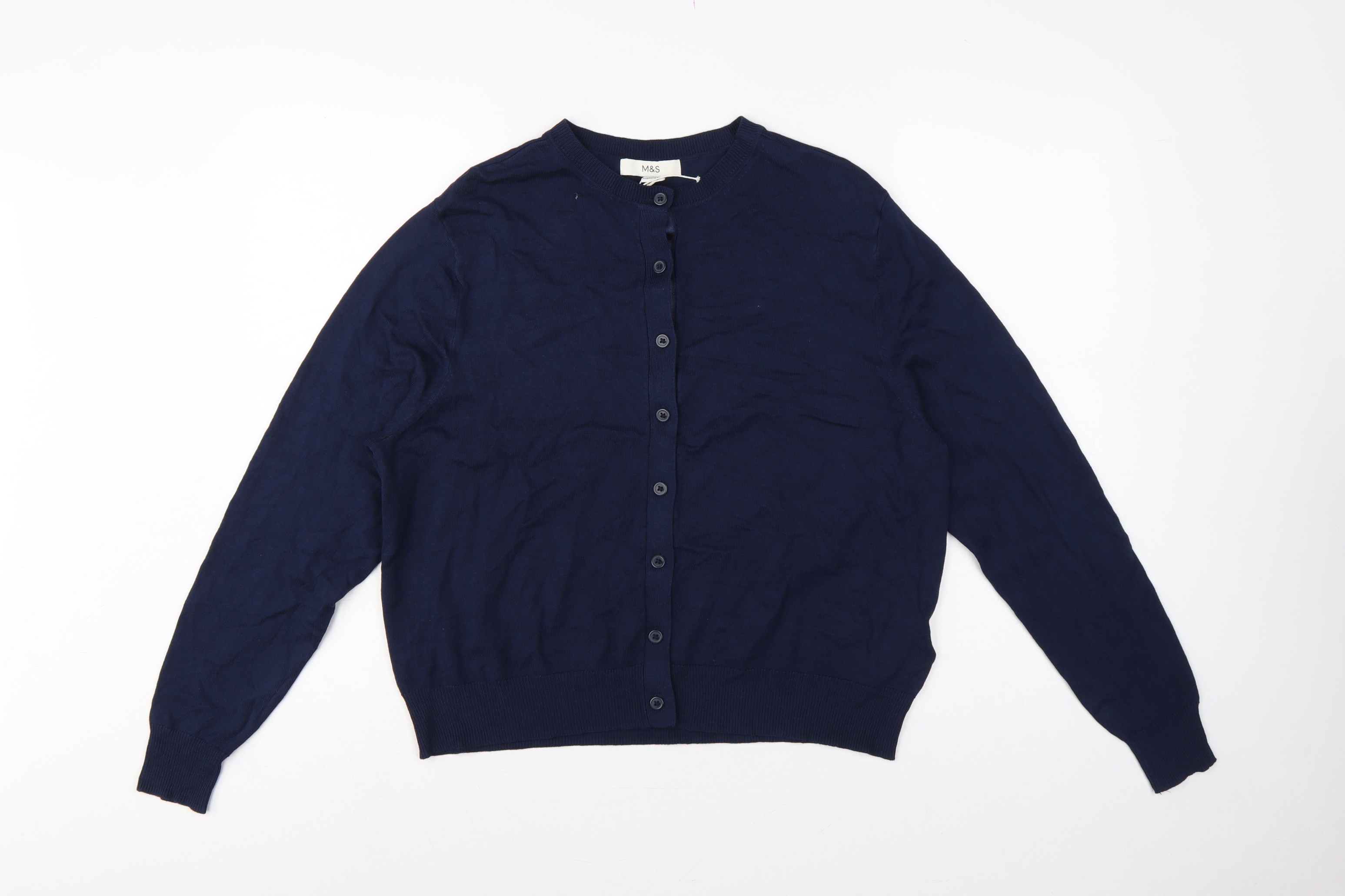 Womens Marks & Spencer Size 16 Cardigan Jumper Blue Round Neck Long Sleeve - reverse view