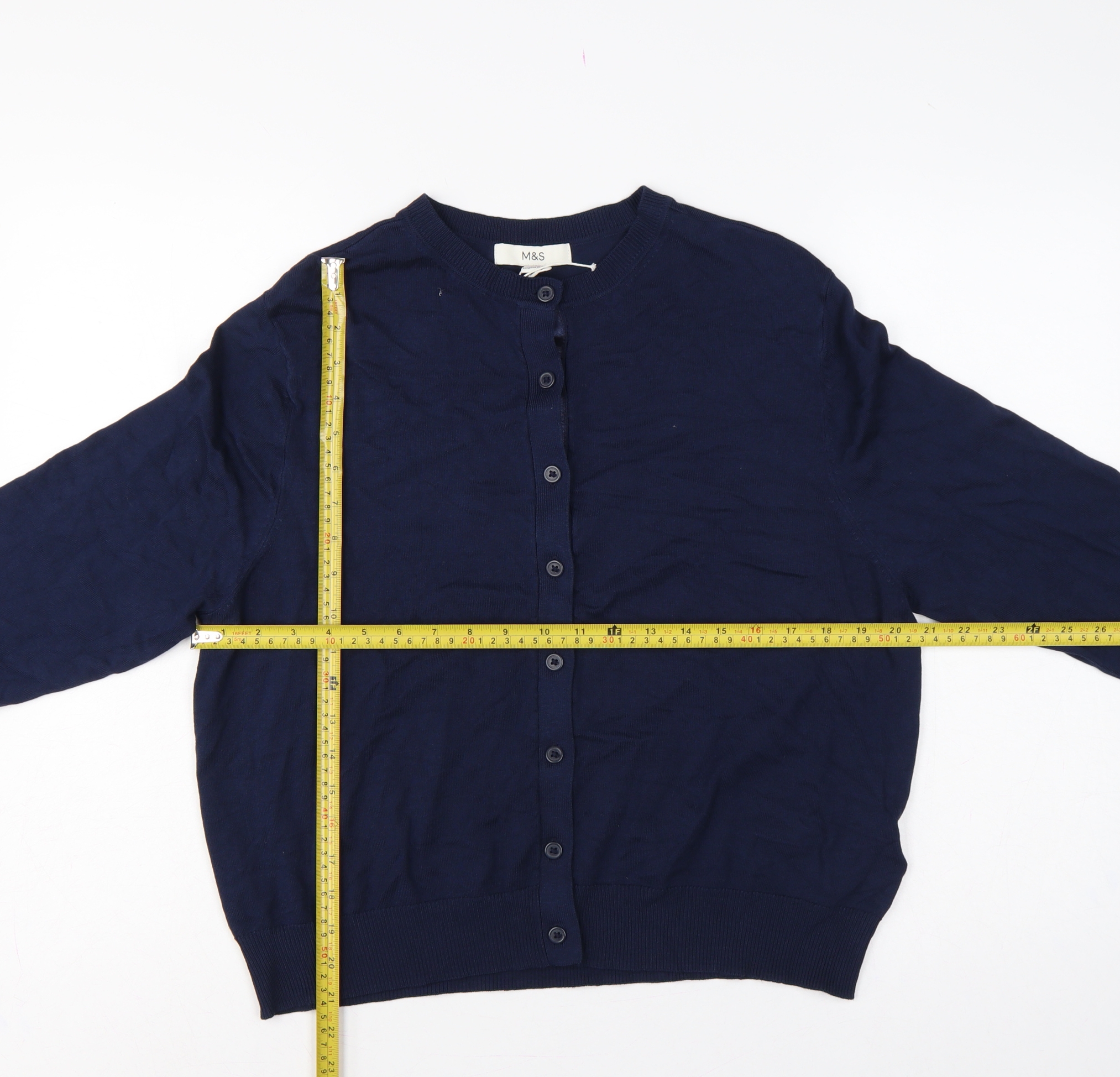 Womens Marks & Spencer Size 16 Cardigan Jumper Blue Round Neck Long Sleeve - label detail