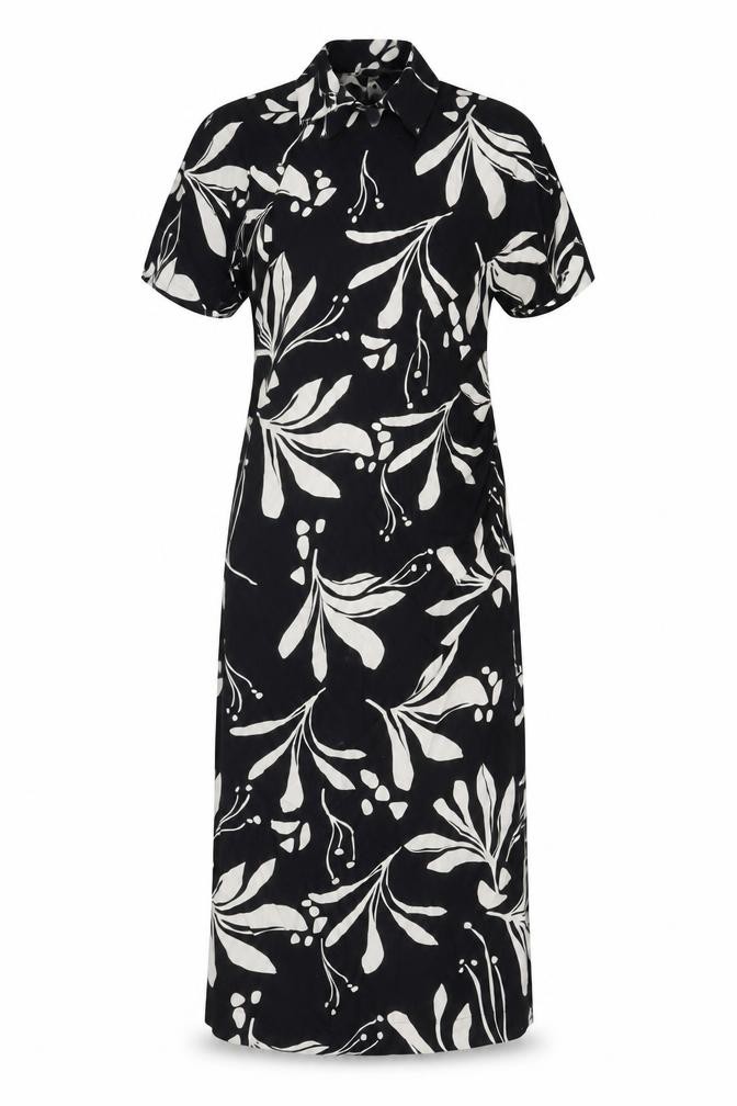 Marks & Spencer Womens Wrap Dress Size 16 Black Floral Midi Collared Casual - front view