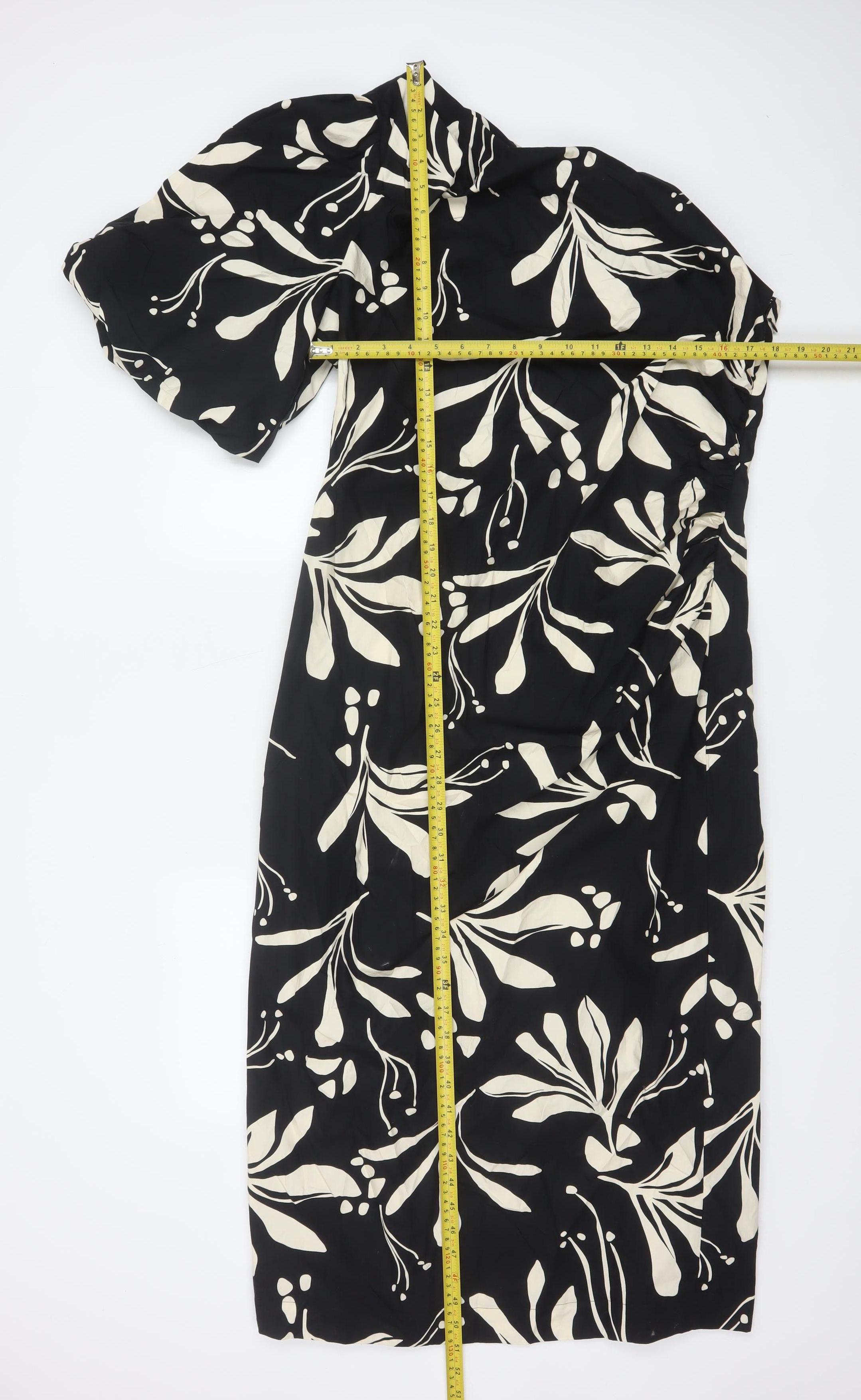 Marks & Spencer Womens Wrap Dress Size 16 Black Floral Midi Collared Casual - label detail