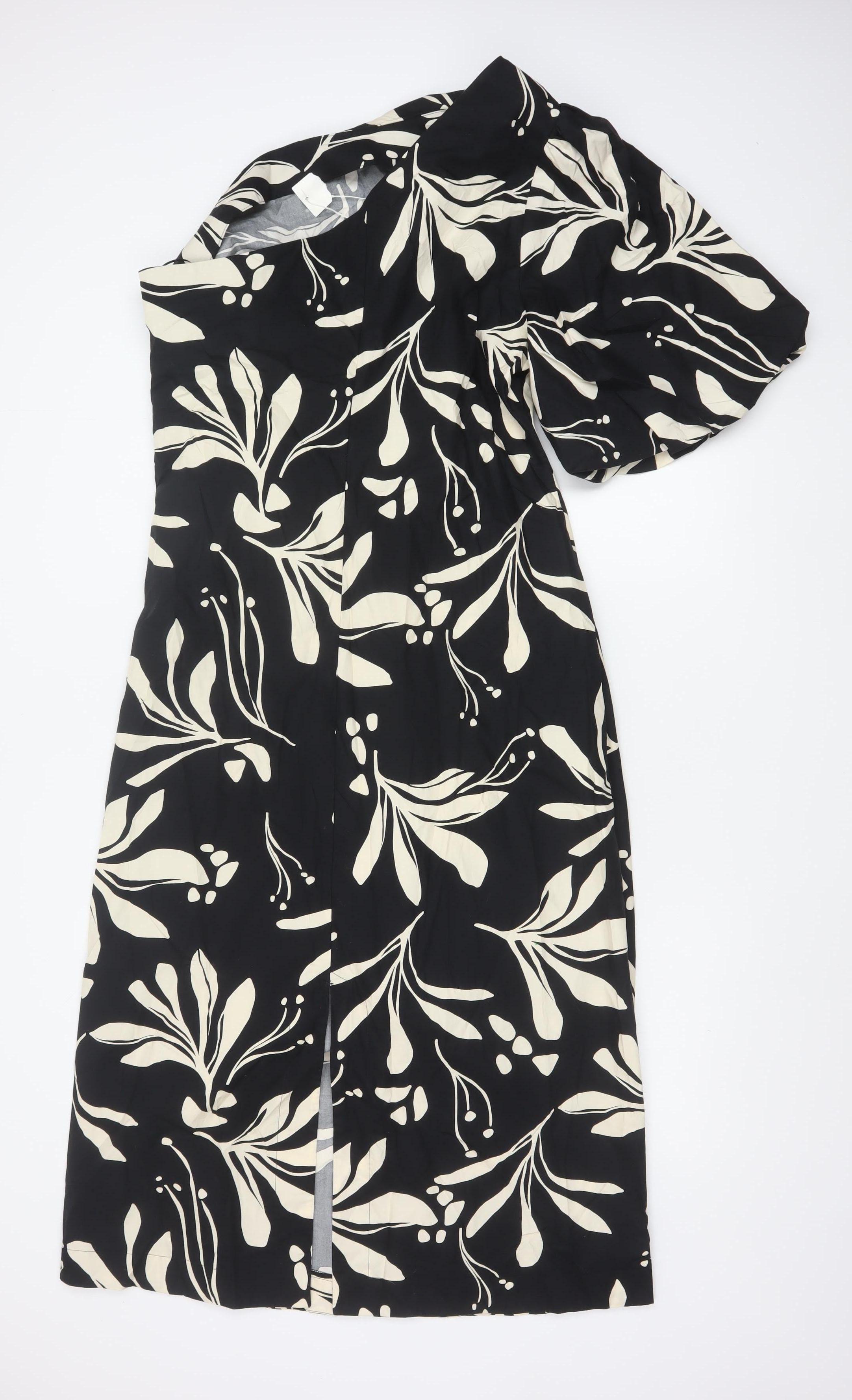 Marks & Spencer Womens Wrap Dress Size 16 Black Floral Midi Collared Casual - close detail