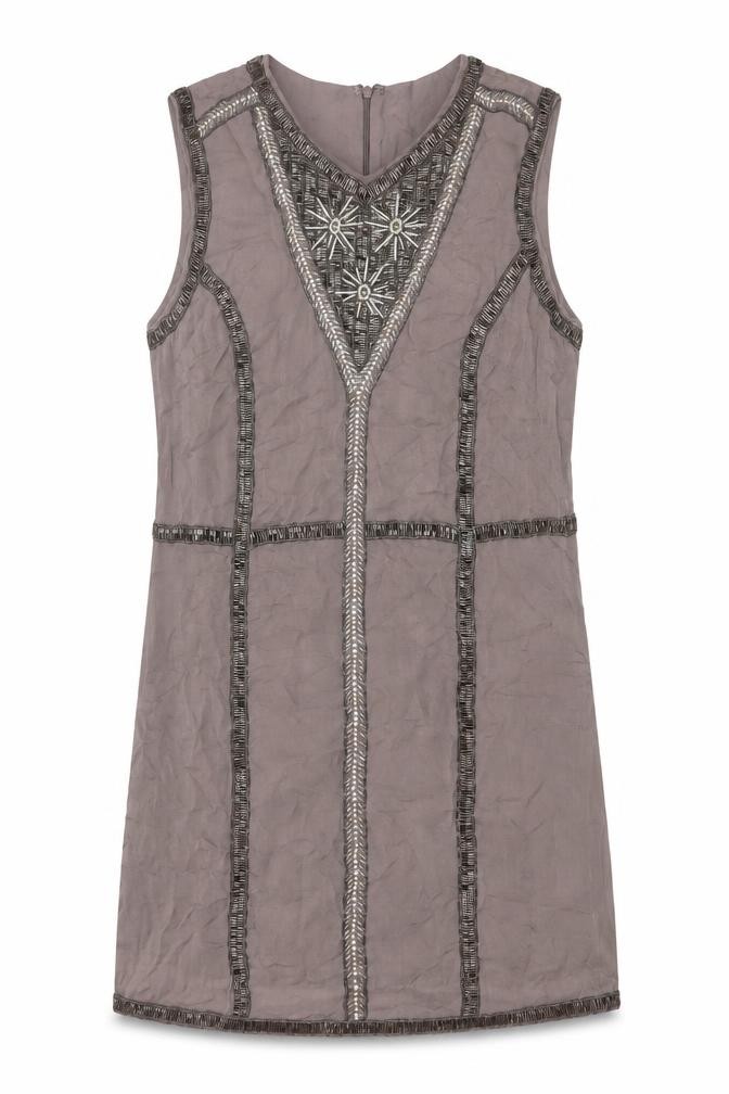Womens French Connection Size 14 Sheath Dress Grey Knee Length V-Neck Sleeveless - front view