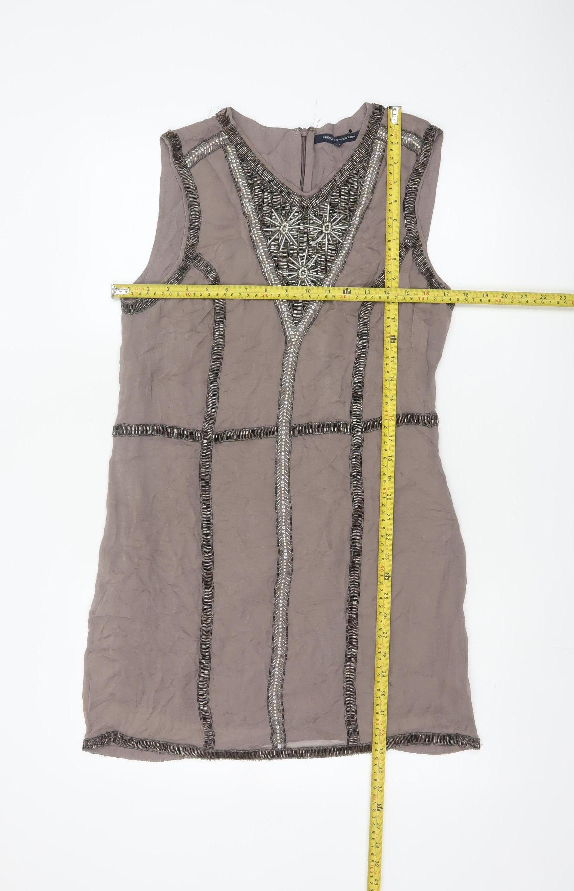 Womens French Connection Size 14 Sheath Dress Grey Knee Length V-Neck Sleeveless - label detail