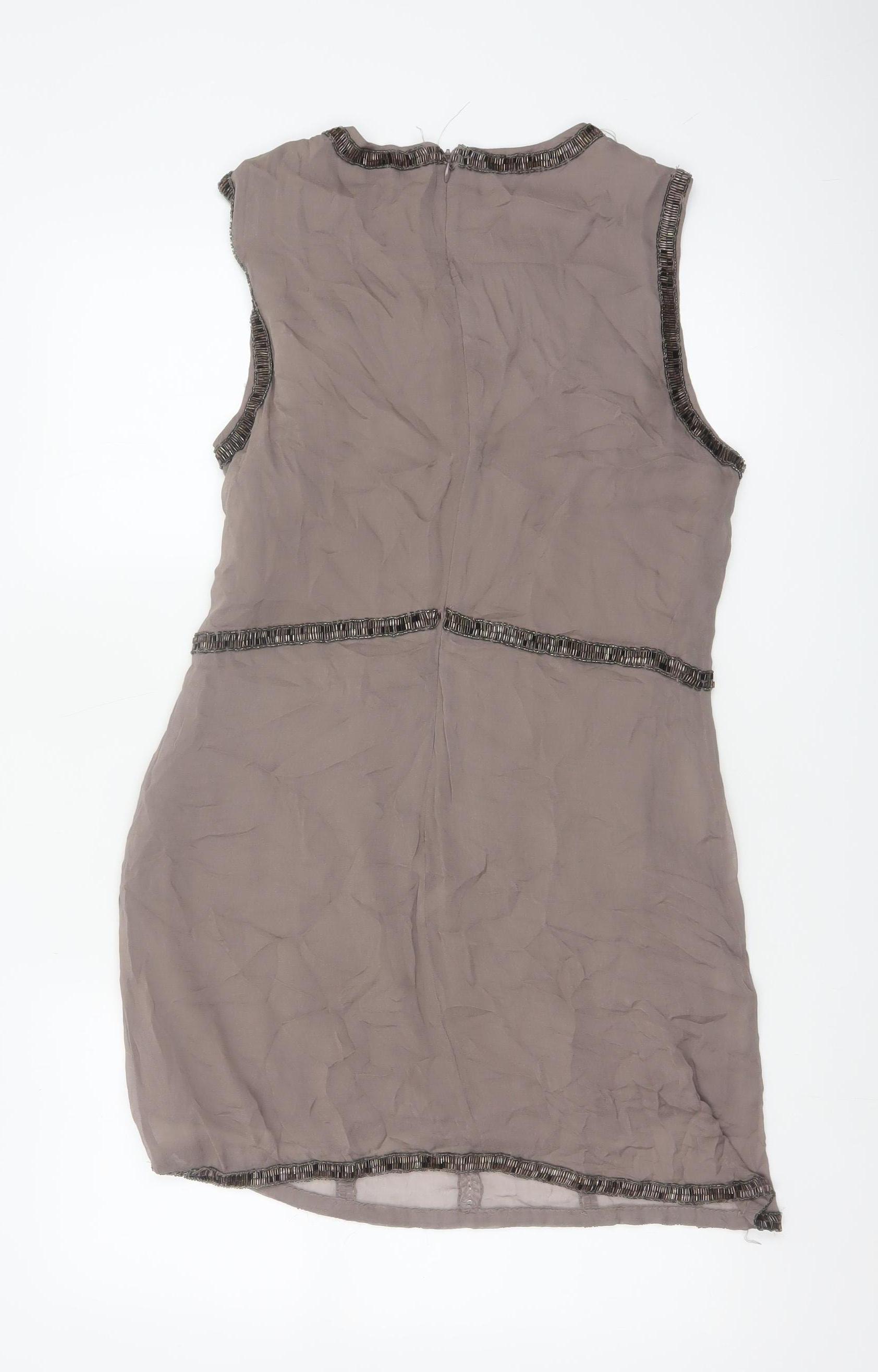 Womens French Connection Size 14 Sheath Dress Grey Knee Length V-Neck Sleeveless - close detail