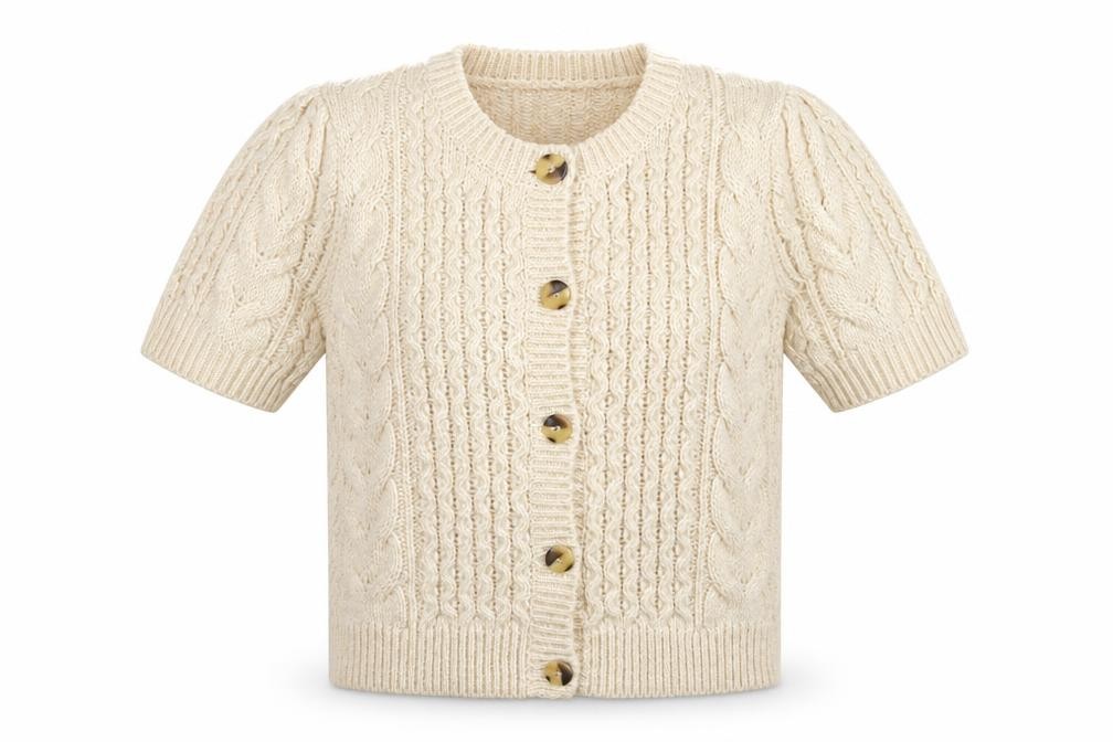 VERO MODA Womens Cardigan Jumper Size XL Ivory Round Neck Short Sleeve Casual - front view