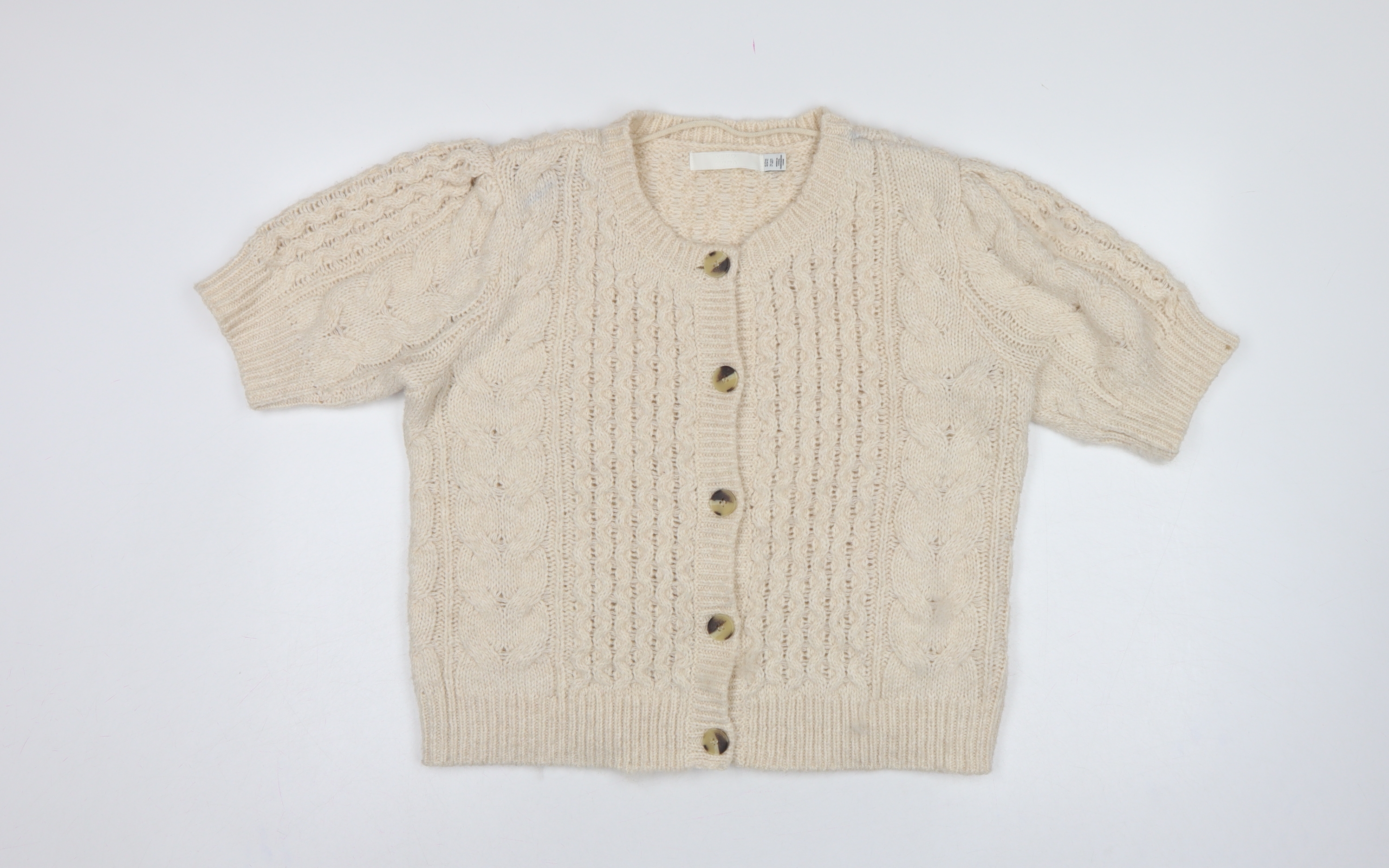 VERO MODA Womens Cardigan Jumper Size XL Ivory Round Neck Short Sleeve Casual - reverse view