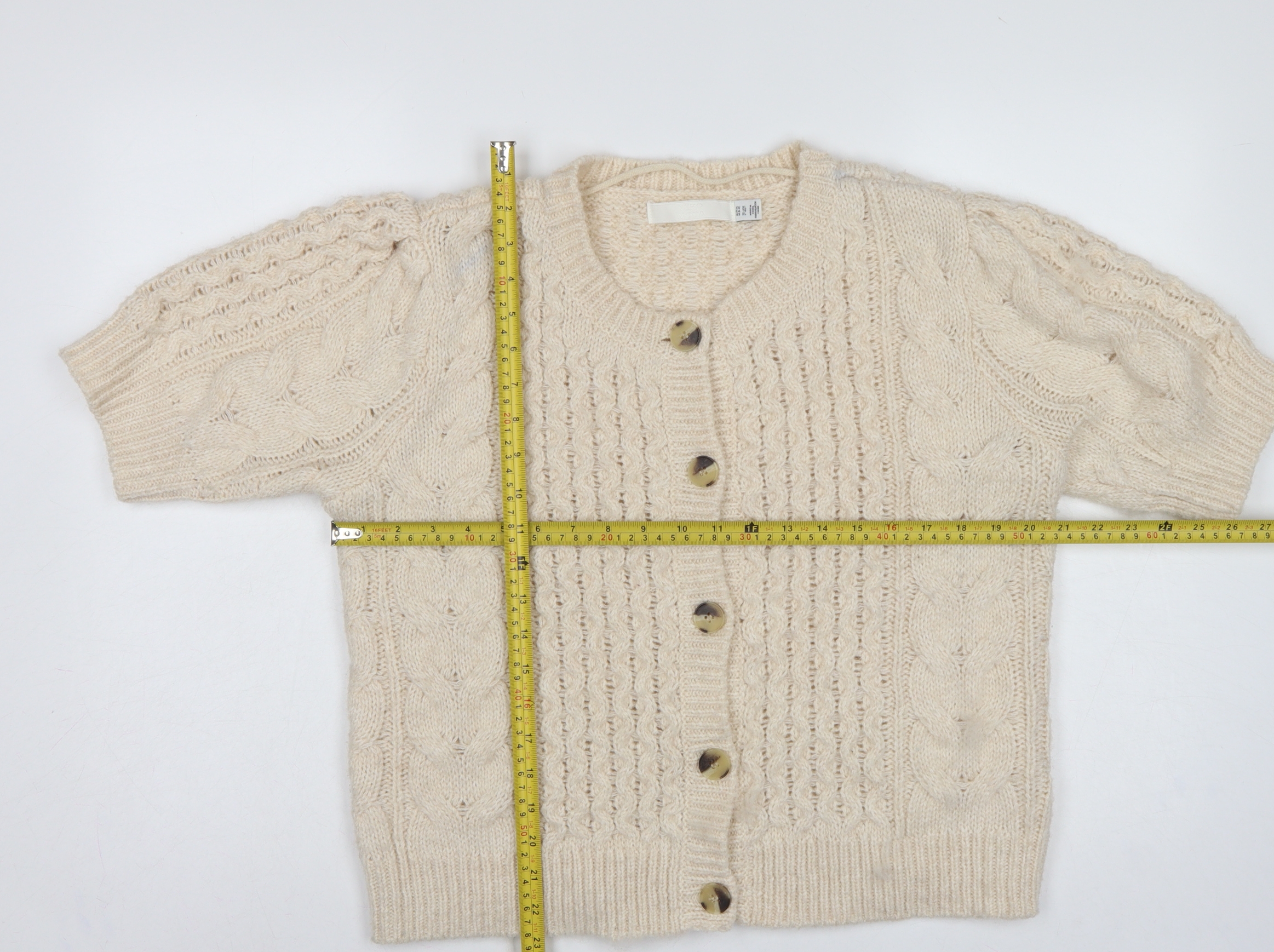 VERO MODA Womens Cardigan Jumper Size XL Ivory Round Neck Short Sleeve Casual - label detail