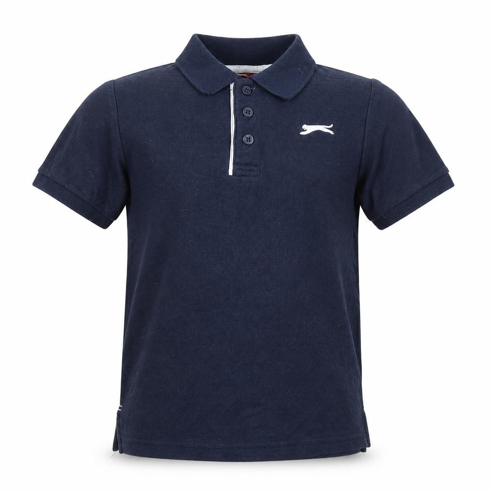 Slazenger Boys Jersey Polo Size 9-10 Years Blue Solid Collared Short Sleeve - front view