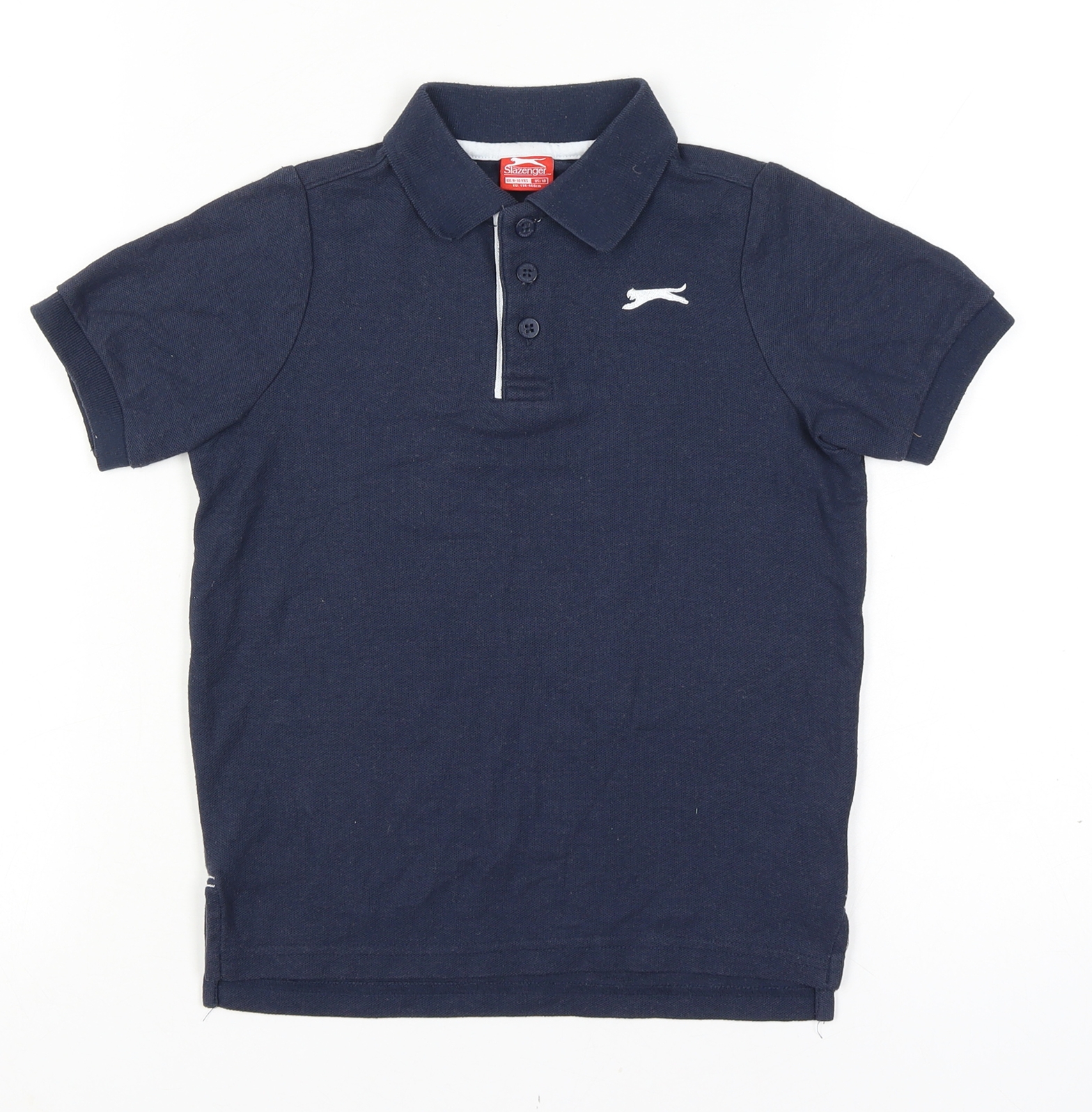 Slazenger Boys Jersey Polo Size 9-10 Years Blue Solid Collared Short Sleeve - reverse view