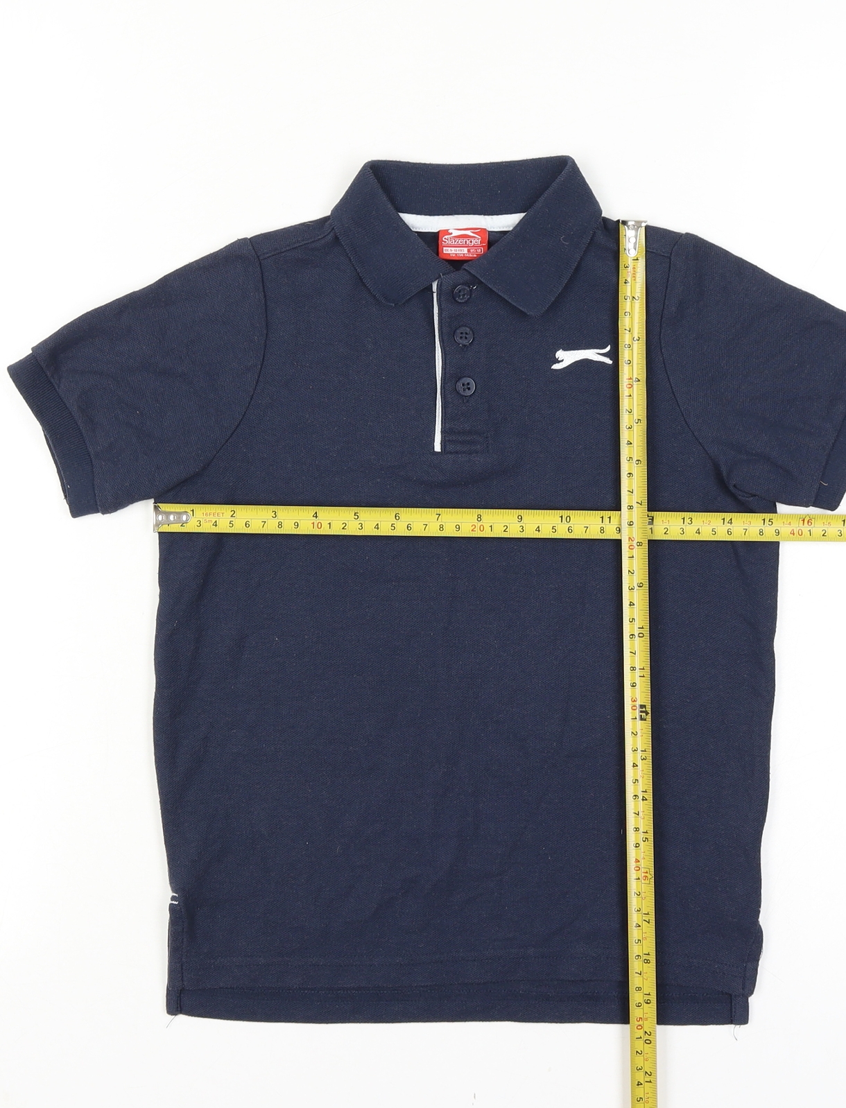 Slazenger Boys Jersey Polo Size 9-10 Years Blue Solid Collared Short Sleeve - label detail